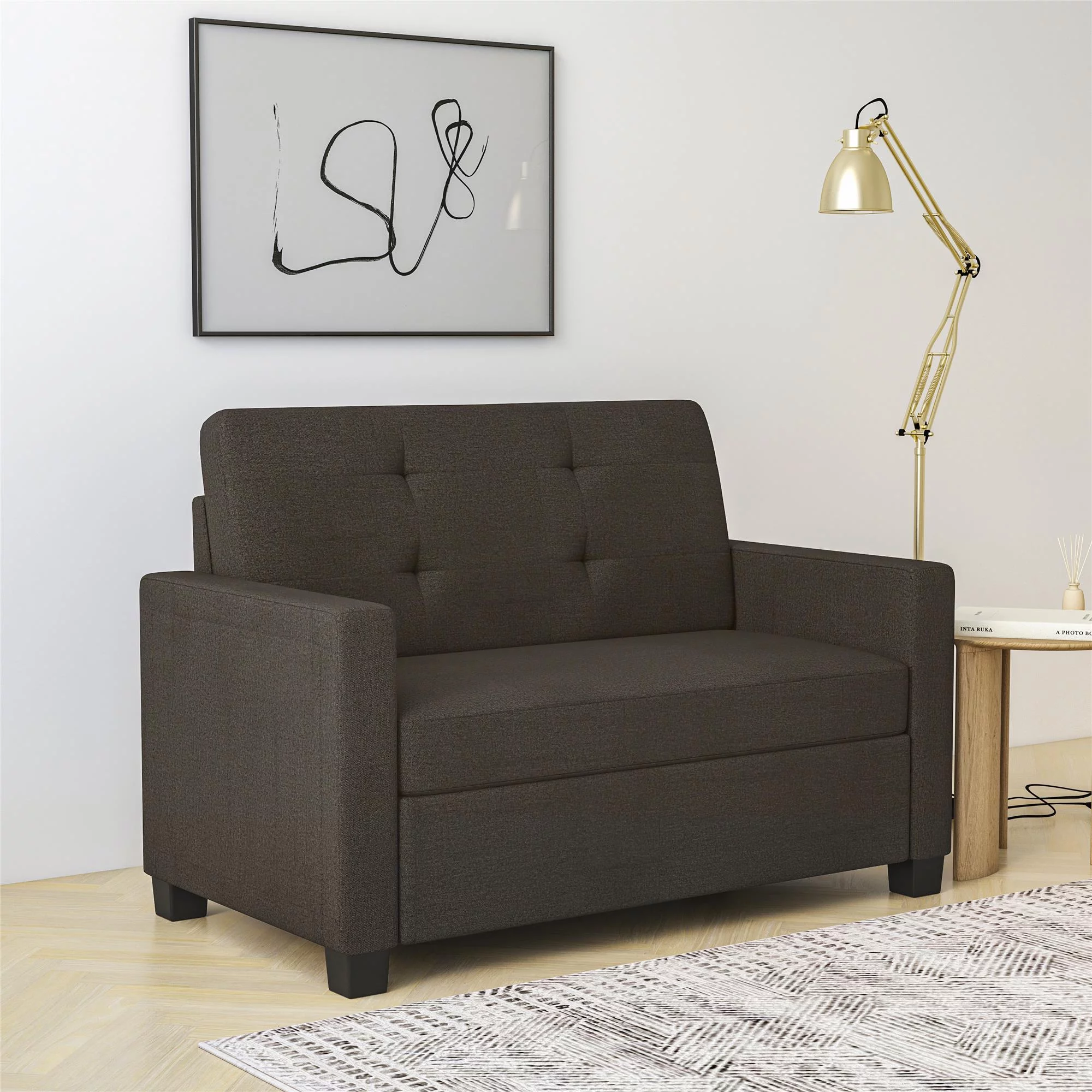 Better Homes & Gardens Porter Loveseat Sleeper Sofa with Twin Memory Foam Mattress, Gray Linen