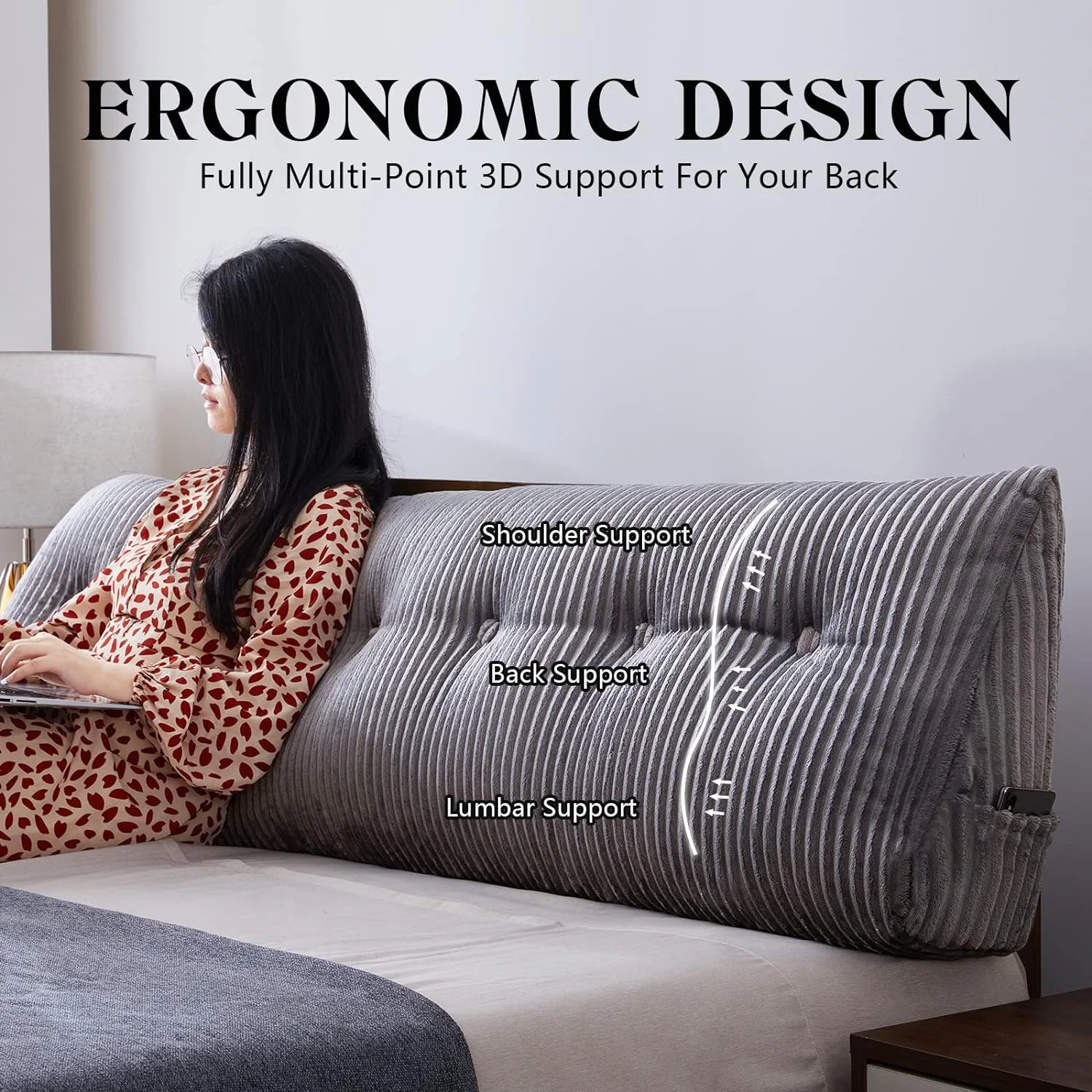 Large Headboard Pillow Headboard Wedge Pillow Bed Rest Reading Pillow Bolster Triangular Pillow for Sitting in Bed-Backrest Positioning Support Long Pillow for Daybed (King:76x8x20 Inches,Grey)