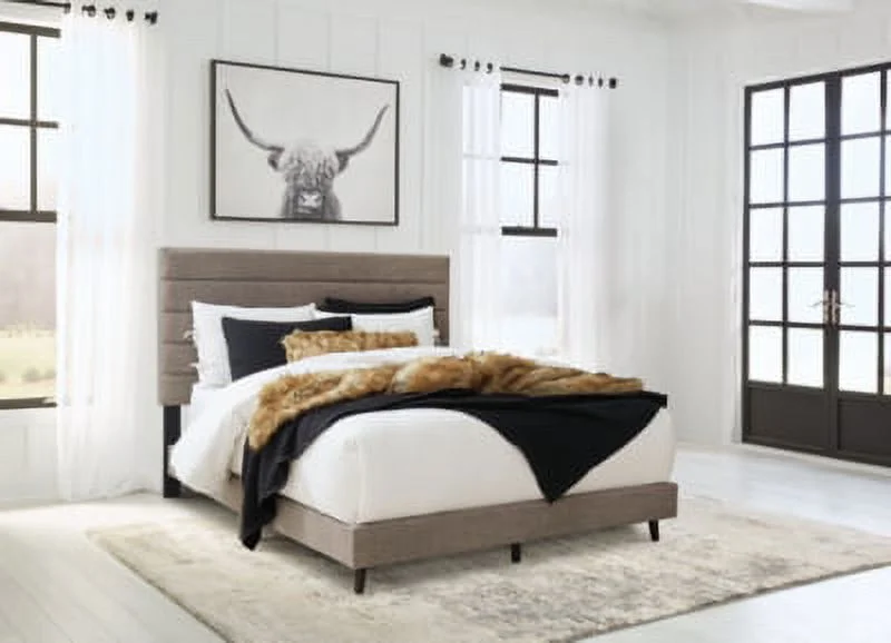 Signature Design by Ashley Vintasso Modern Upholstered Headboard, Footboard, & Roll Slats Bed, Queen, Gray