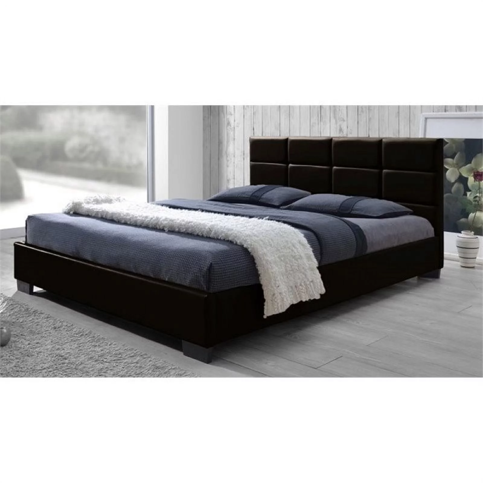 Atlin Designs Upholstered Queen Leather Platform Bed in Brown