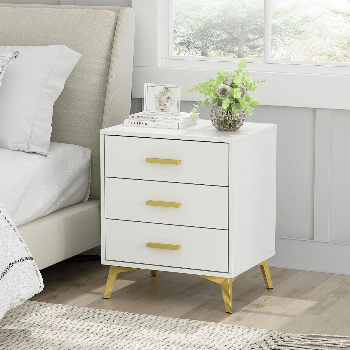 23.6'' Tall 3 - Drawer Nightstand End Table Beside Table Spray Paint White