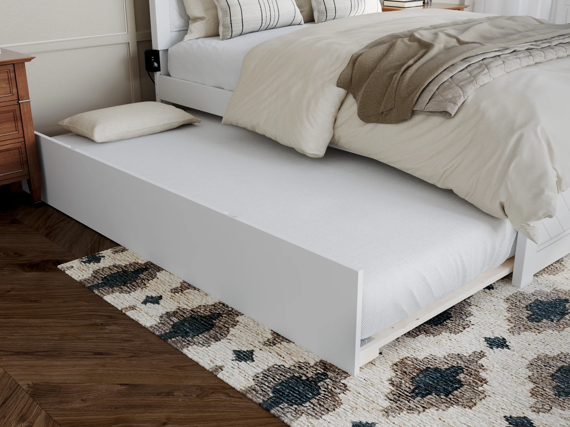 AFI Canyon White Solid Wood Platform Bed with Matching Footboard & Twin Trundle, Full