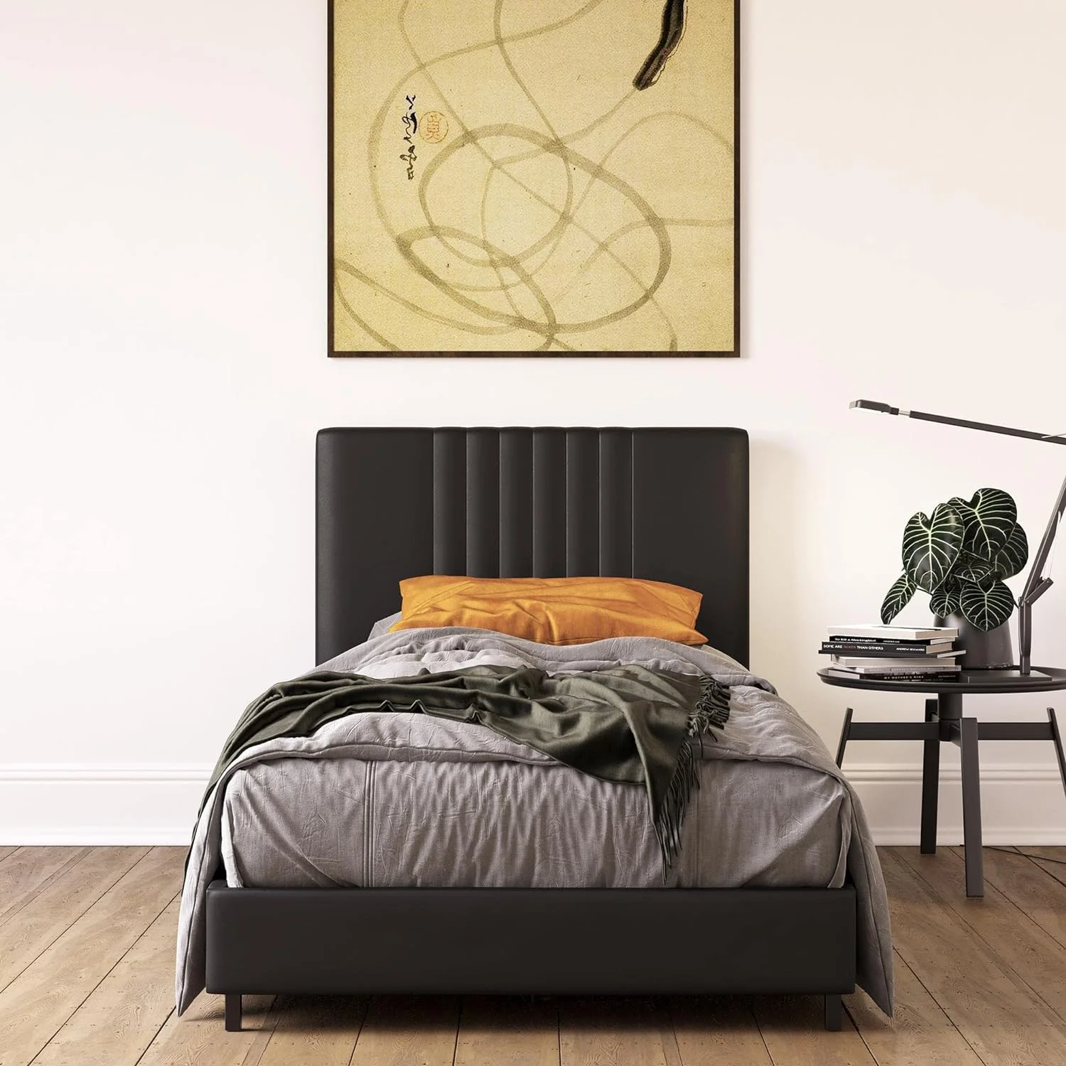 Rio Faux Leather Upholstered Platform Bed With Tufted Headboard, , Black