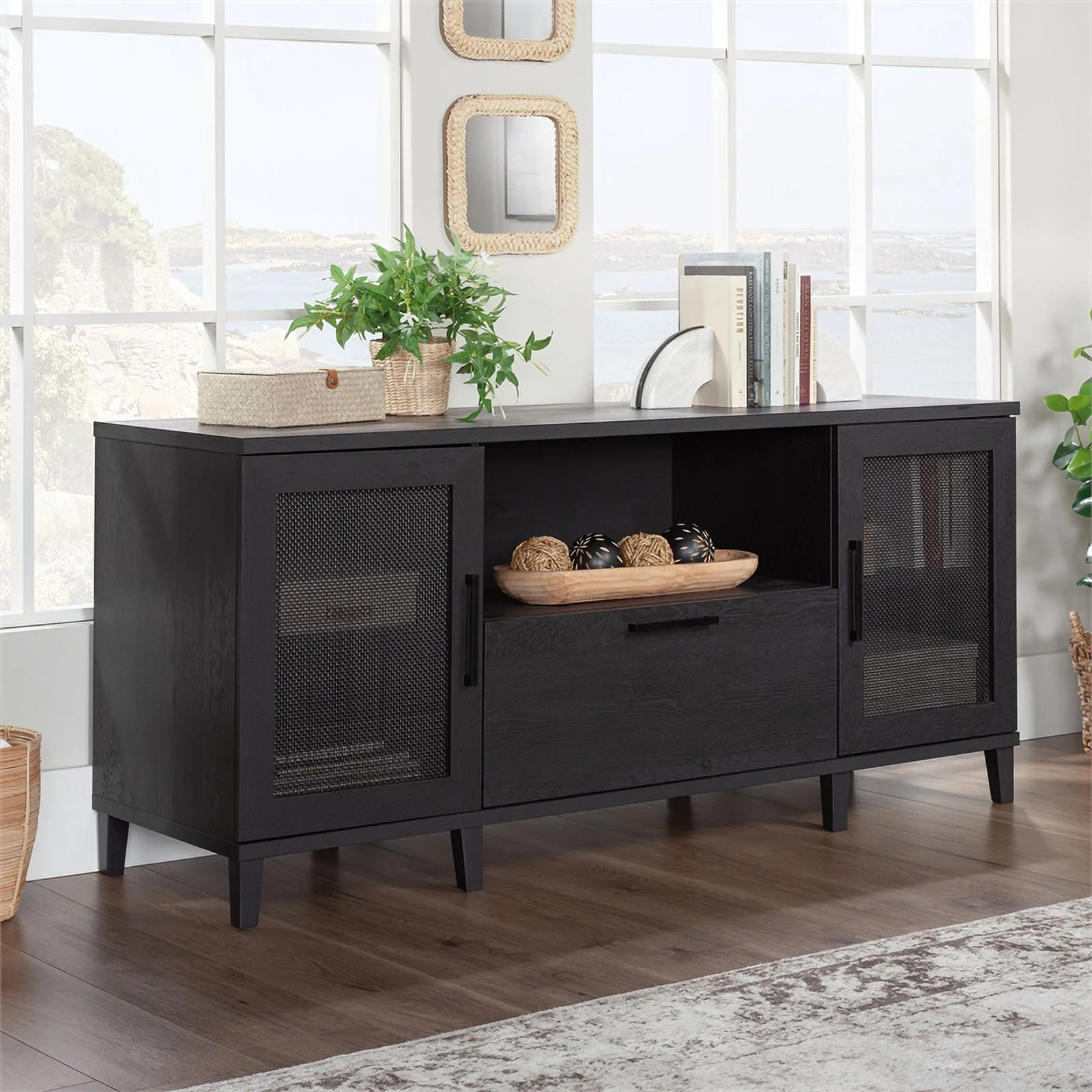 Pemberly Row Contemporary Engineered Wood Large Credenza in Raven Oak