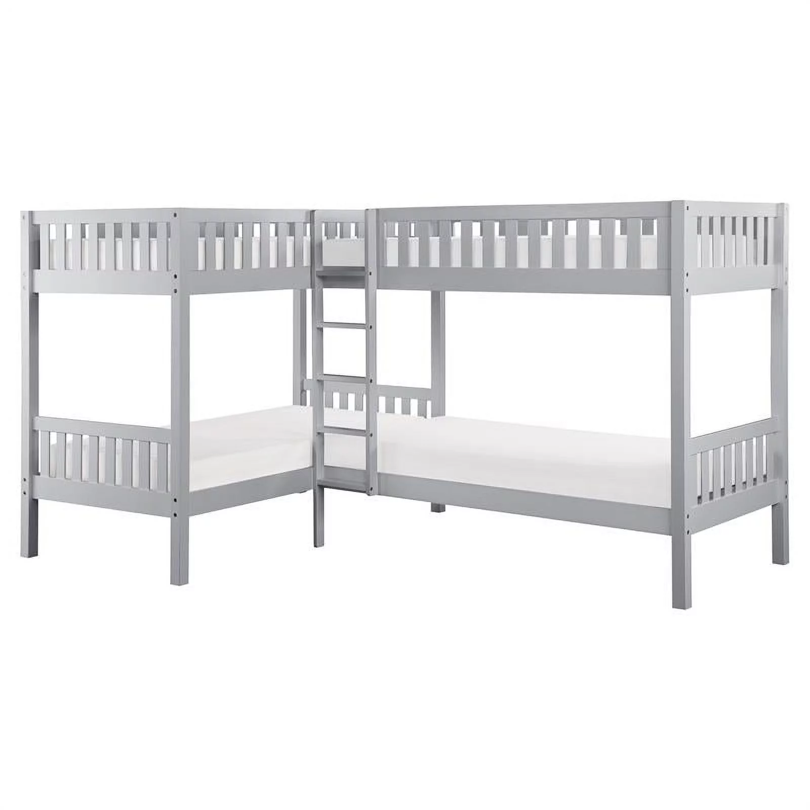 Lexicon Orion Transitional Wood Corner Four Twin Bunk Bed in Gray