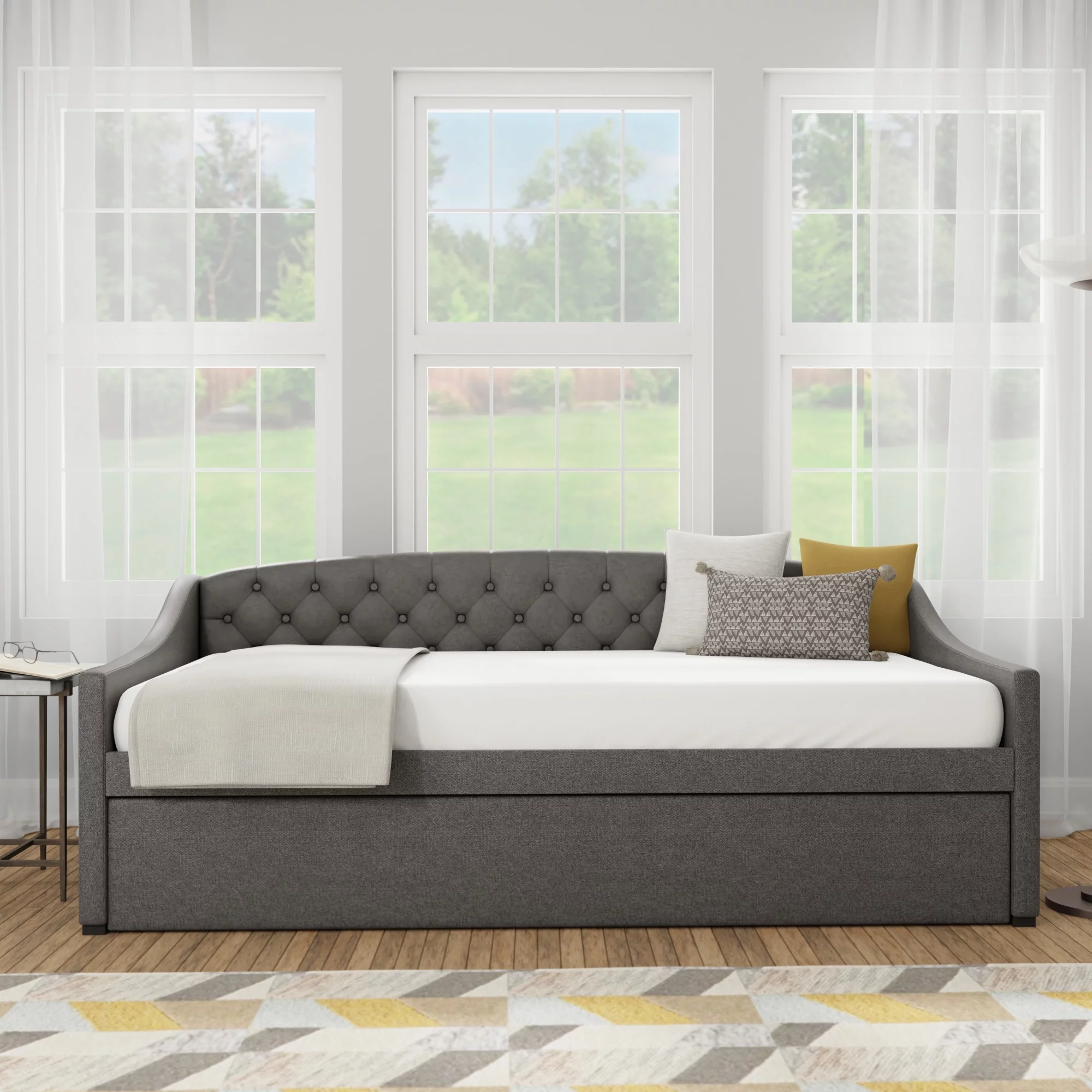 Zoey Upholstered Twin Daybed with Trundle, Charcoal, by Hillsdale Living Essentials