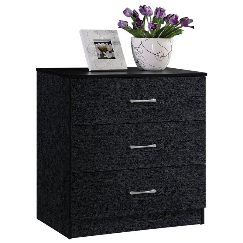 Home Square 2 Piece Bedroom Set wit 2 Three Drawer Chests in Black Wood