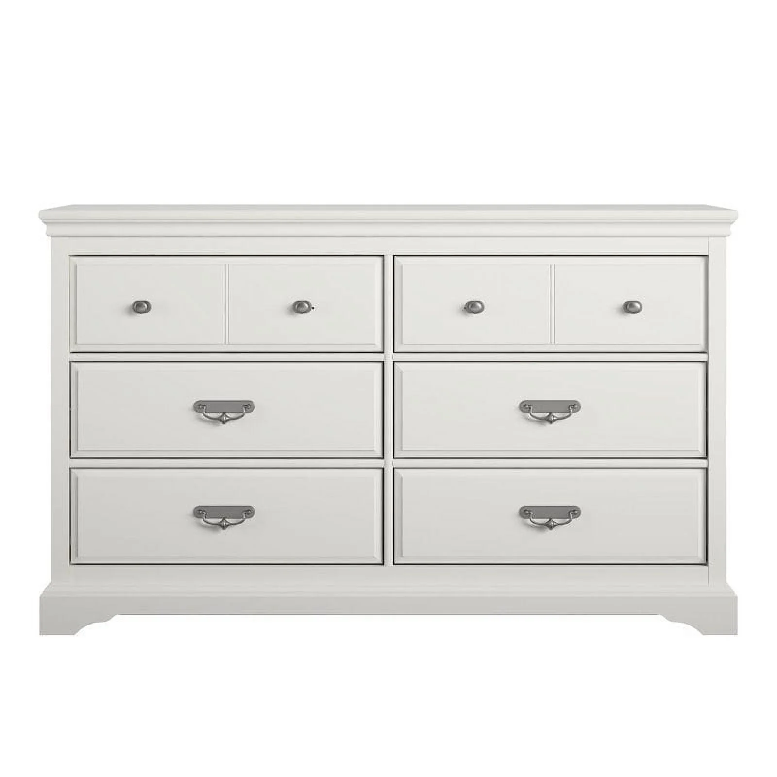Ameriwood Home Bristol Classic Study 6 Drawer Double Bedroom Dresser in White with Handles