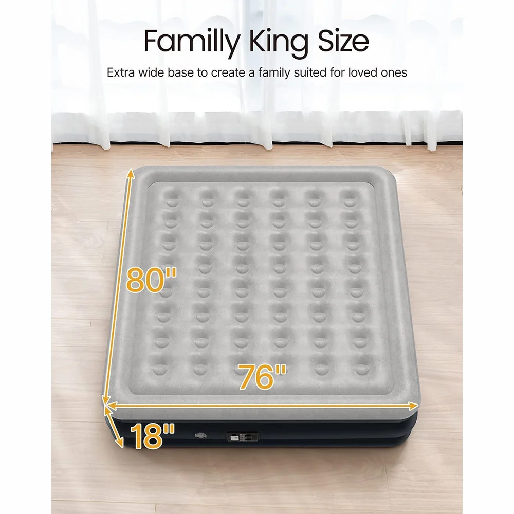 Air mattress, air mattress with built-in pump, quick self-inflation/deflation in 3 minutes, comfortable top surface for home, camping and travel, 80X76X18In, 650Lb Max (King)