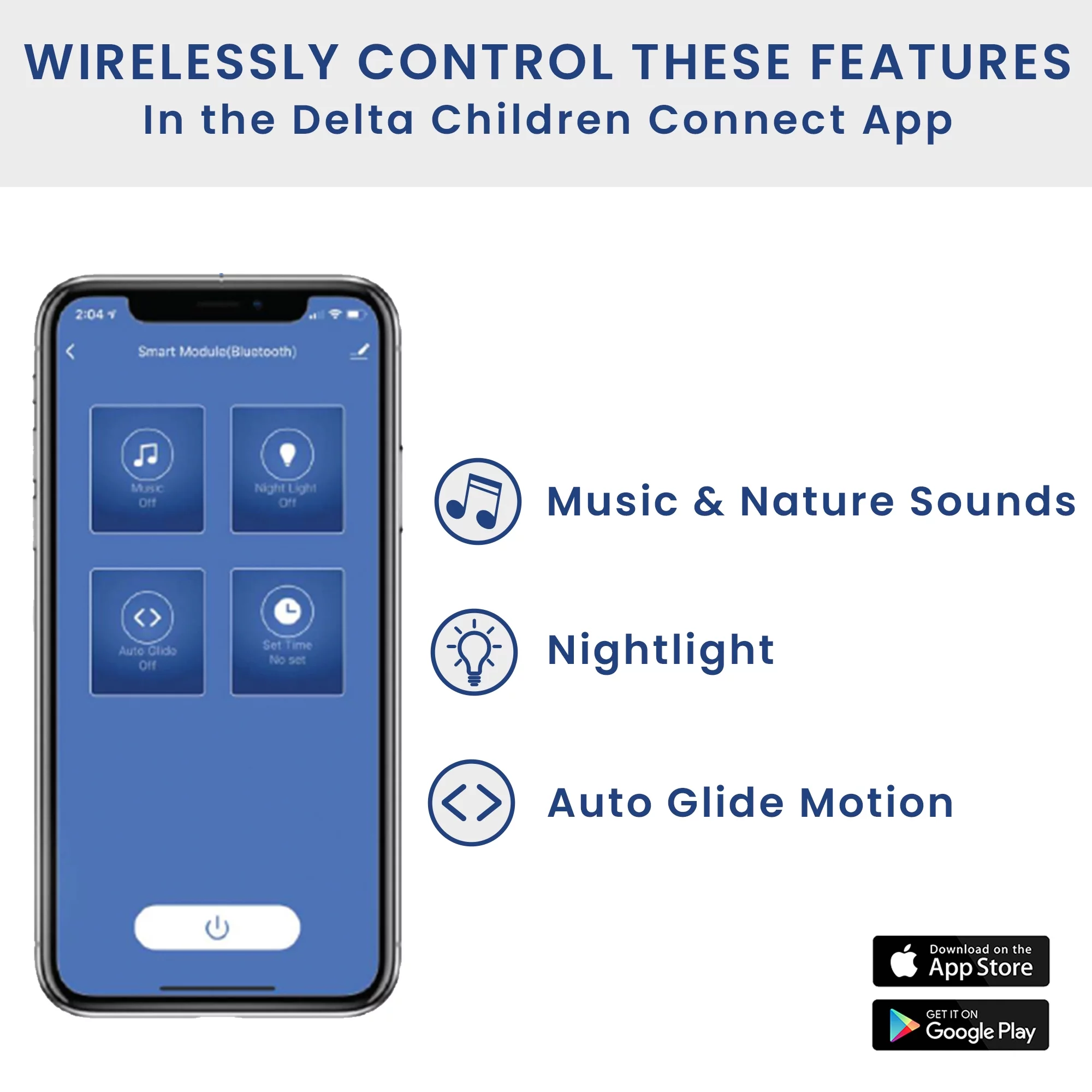 Delta Children SmartSleep Auto Glide Bassinet with Bluetooth, Alloy