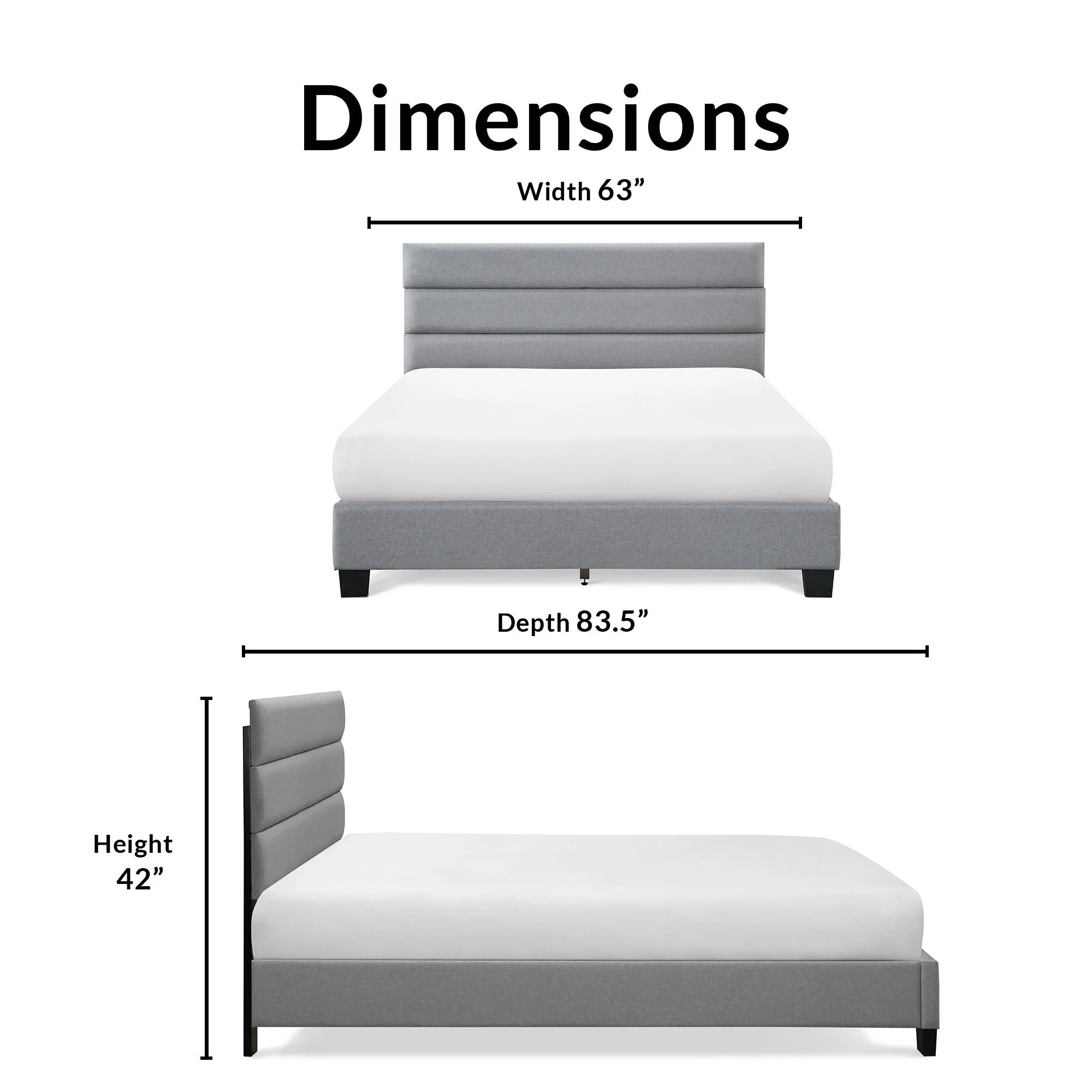 ClickDecor Hudson Upholstered Bed Queen Gray