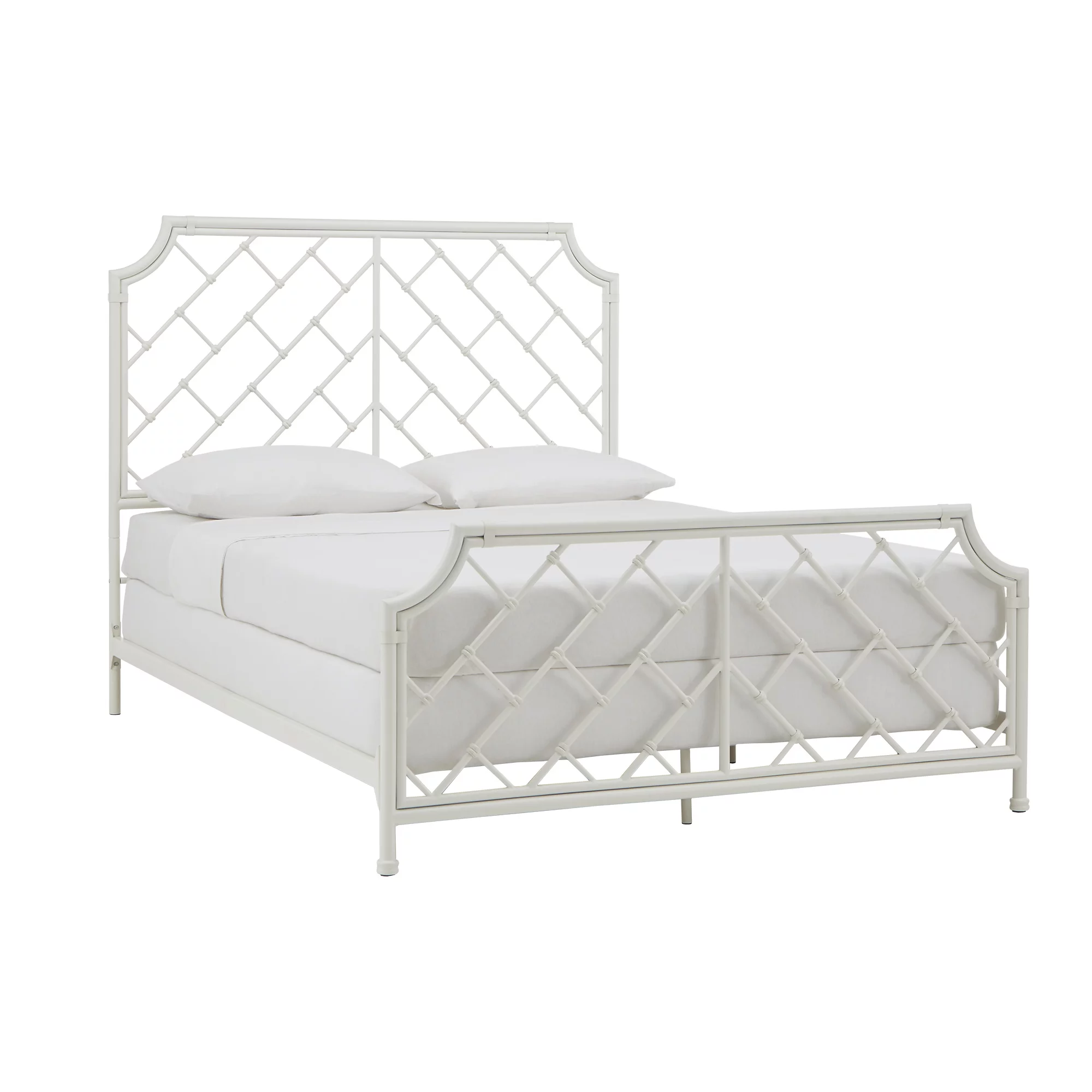 Weston Home Kassandra Geometric Mosaic Metal Queen Bed, White