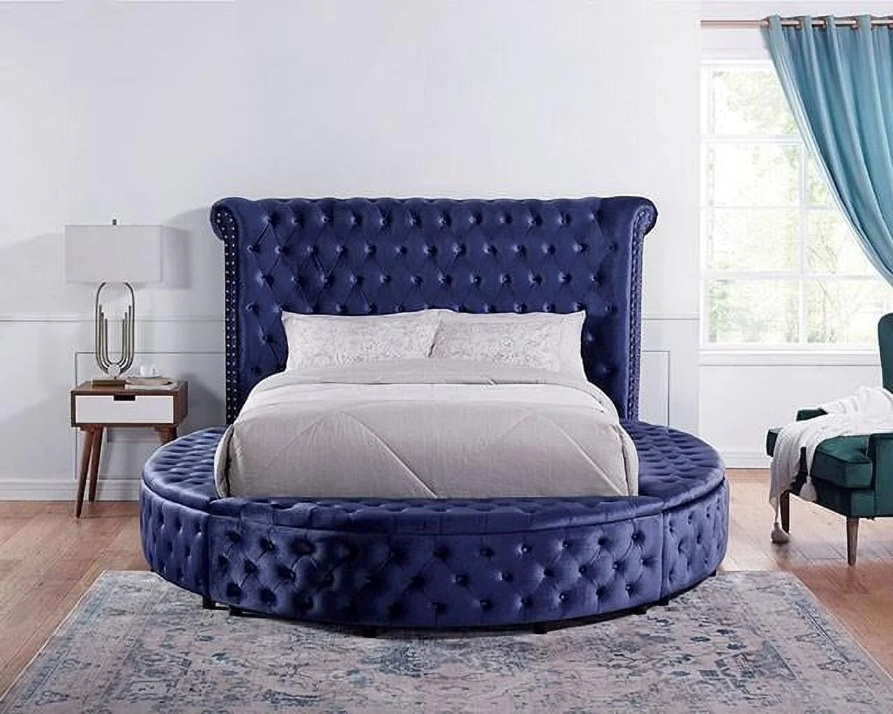 Blue Flanette Circular Shape Queen Size Bed Furniture of America Delilah