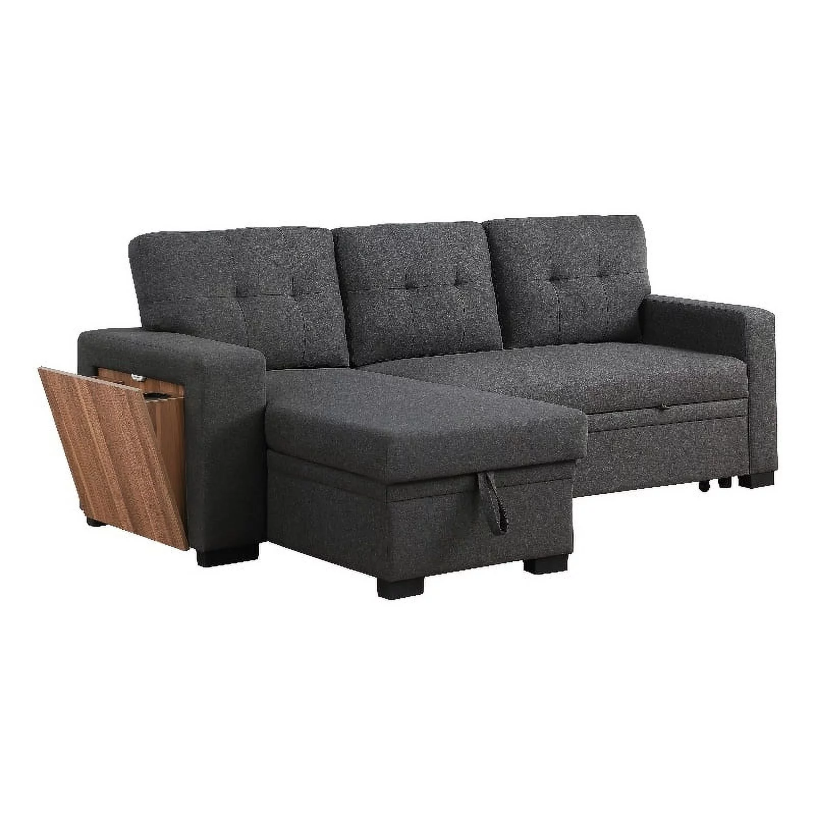Fabric Reversible Modern Side Compartment Sleeper Sectional Sofa Bed-Dark Gray