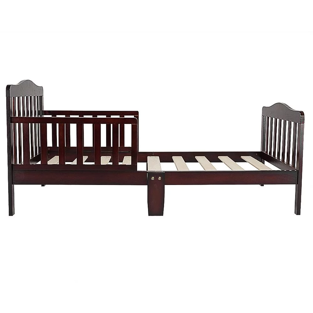 SalonMore Wooden Toddler Bed,Bed Frame w/Two Side Safety Guardrails & Wooden Slat Support for Kids