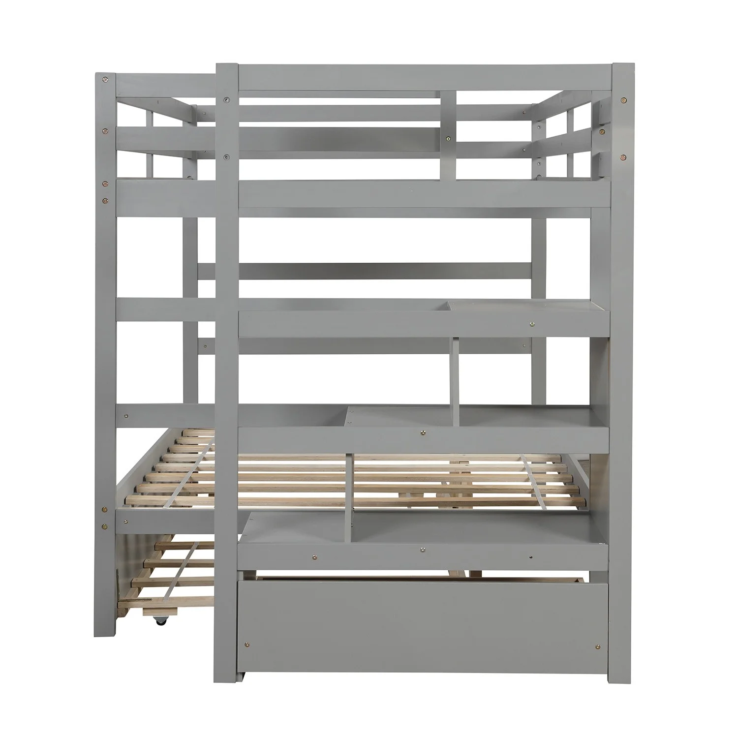 HomeRoots 403946 Gray Full Over Full Size Contemporary Bunk Bed with Stairs