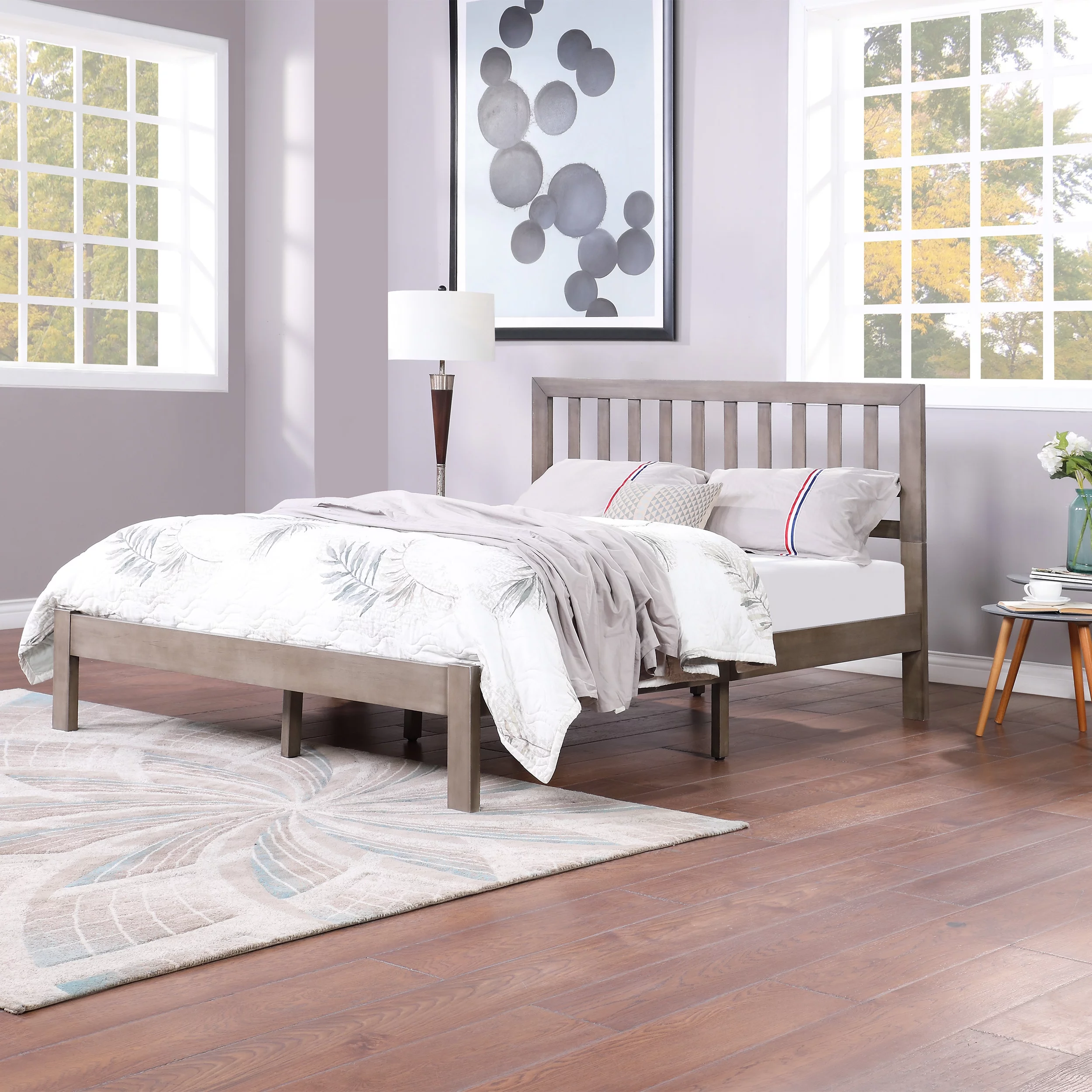 Noble House Vihaan Modern Farmhouse Acacia Wood Queen Bed Platform, Gray