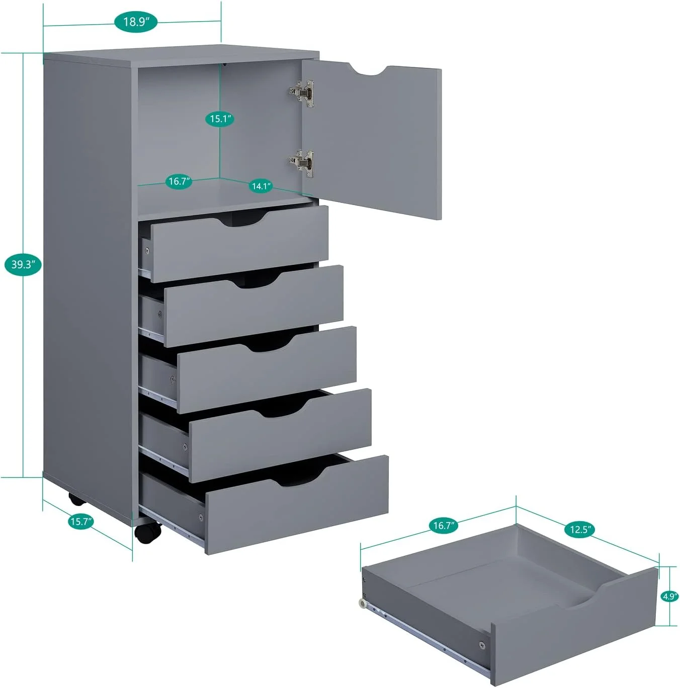 Drawer Dresser Storage Cabinet for Makeup Dresser Tall Chest of Drawers, Drawer Chest Makeup Cabinet with Wheels Wood Closet Storage Drawers for Bedroom by S - 6 Drawer, Gray