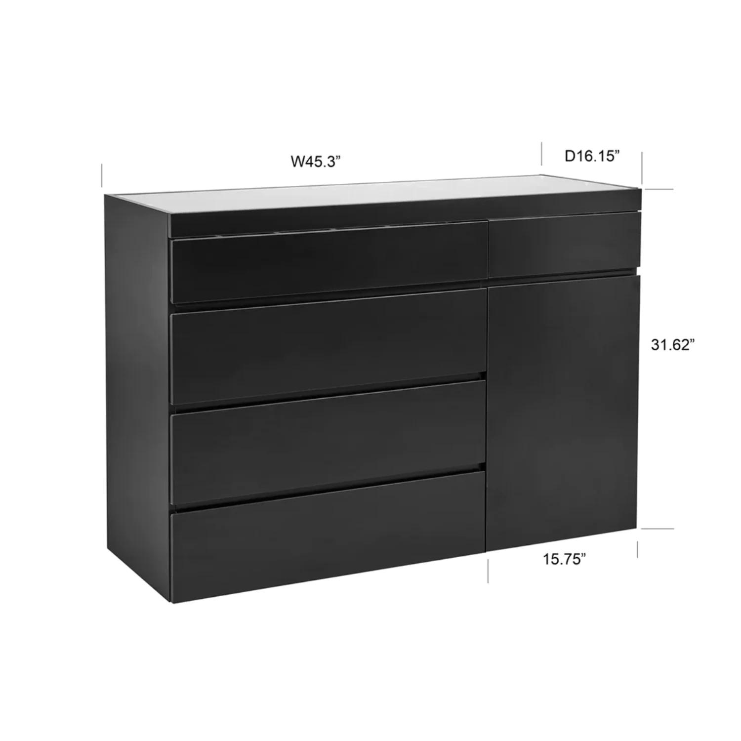 Impressions Vanity Credenza Display Chest of Drawers, SlayStation Glasstop Vanity Table Organizer (Black)
