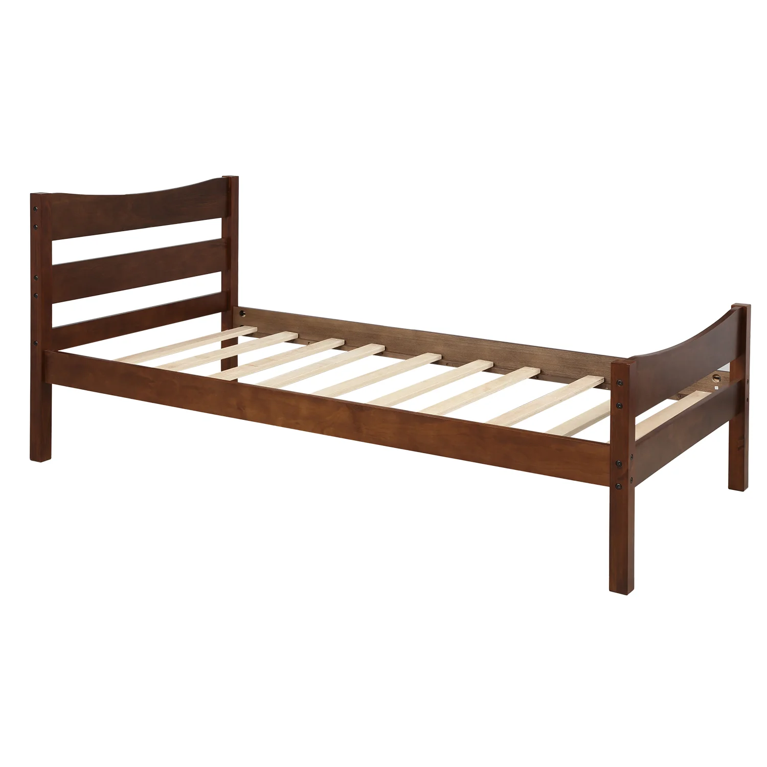 Gewnee Solid Wood Twin Size Platform Bed Frame with Headboard and Footboard for Kids Adults,Walnut