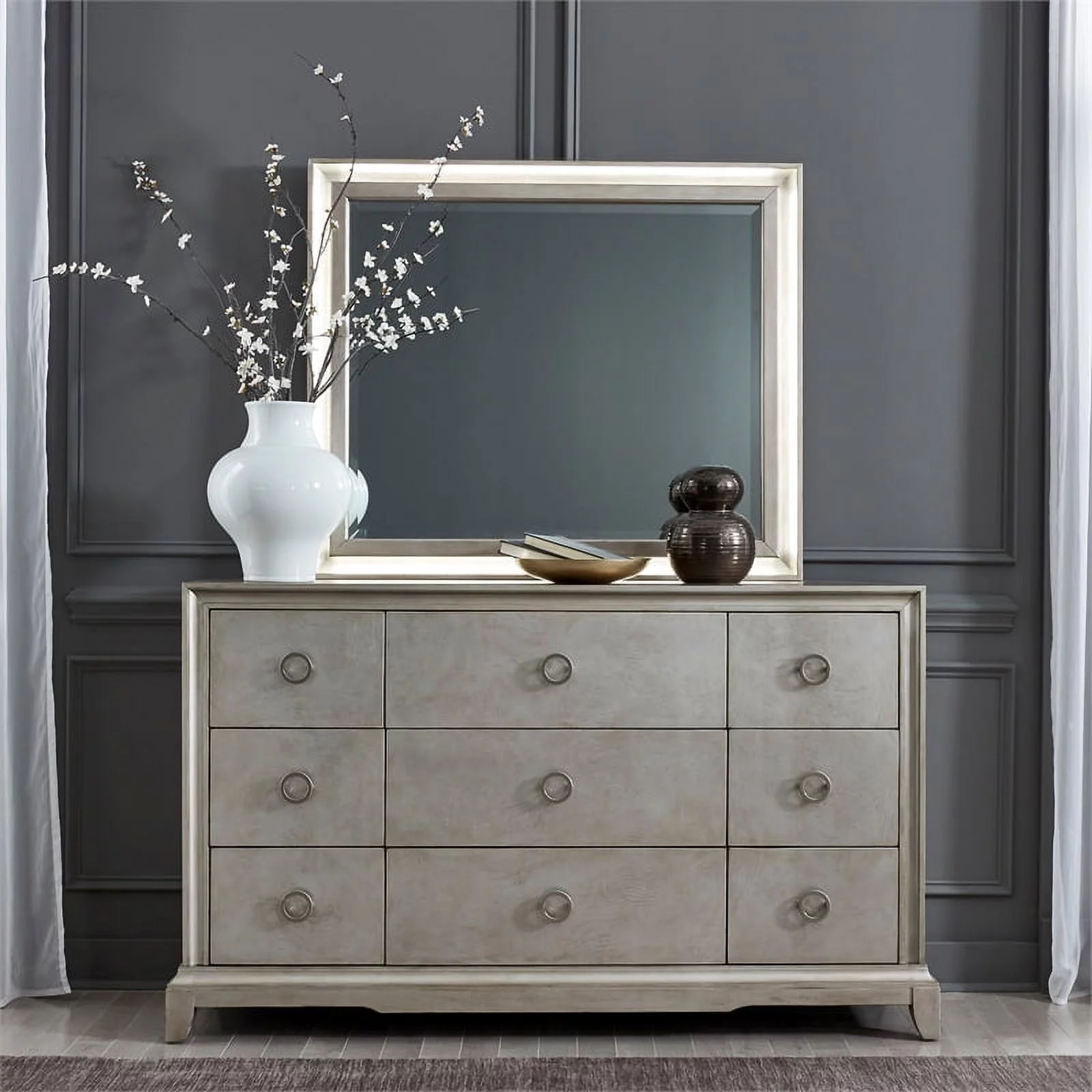 Montage Dresser & Mirror - Platinum Finish
