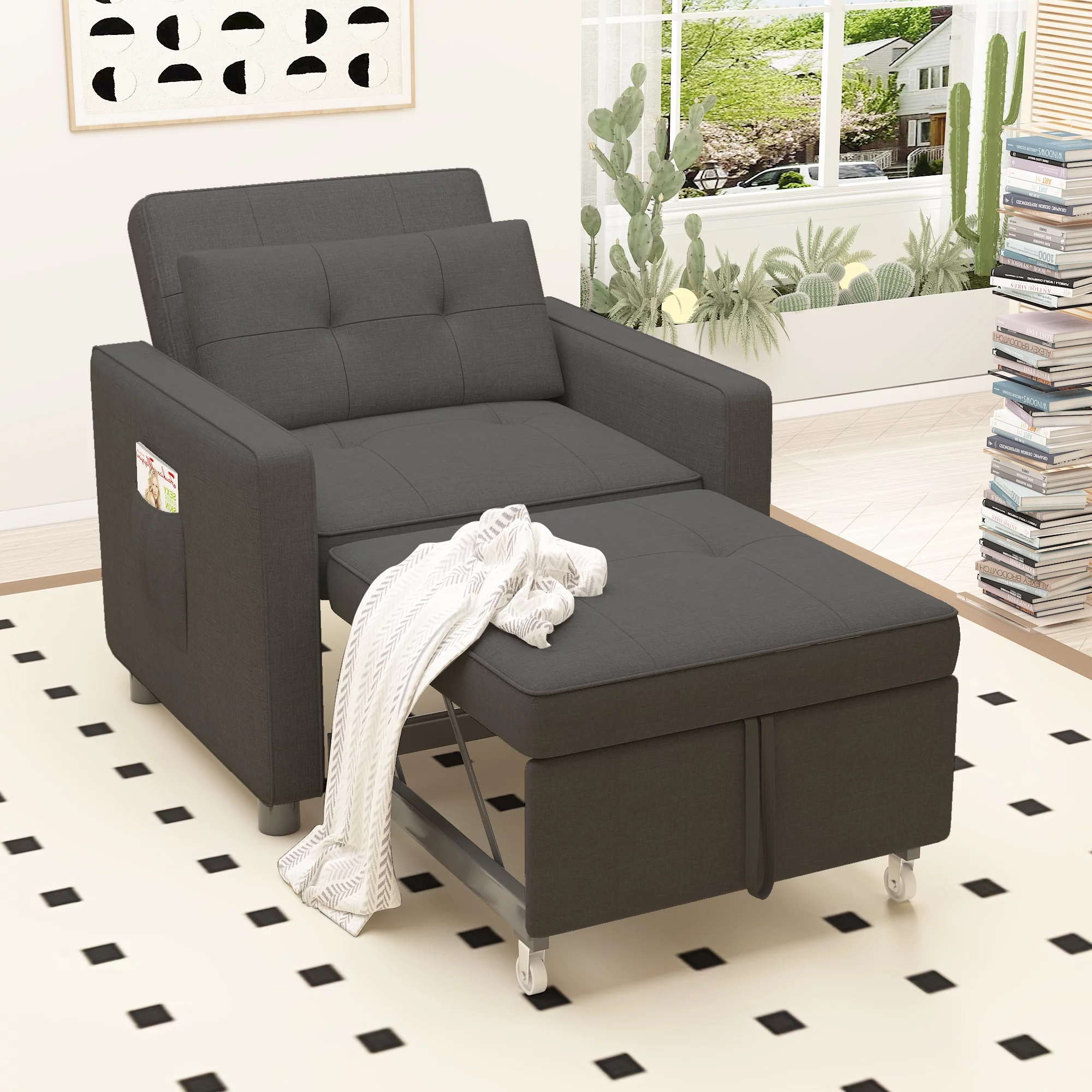 Prime Garden 3-in-1 Convertible Sofa Bed Chair Sleeper Chair for Bedroom,Living Room ,Dark Gray
