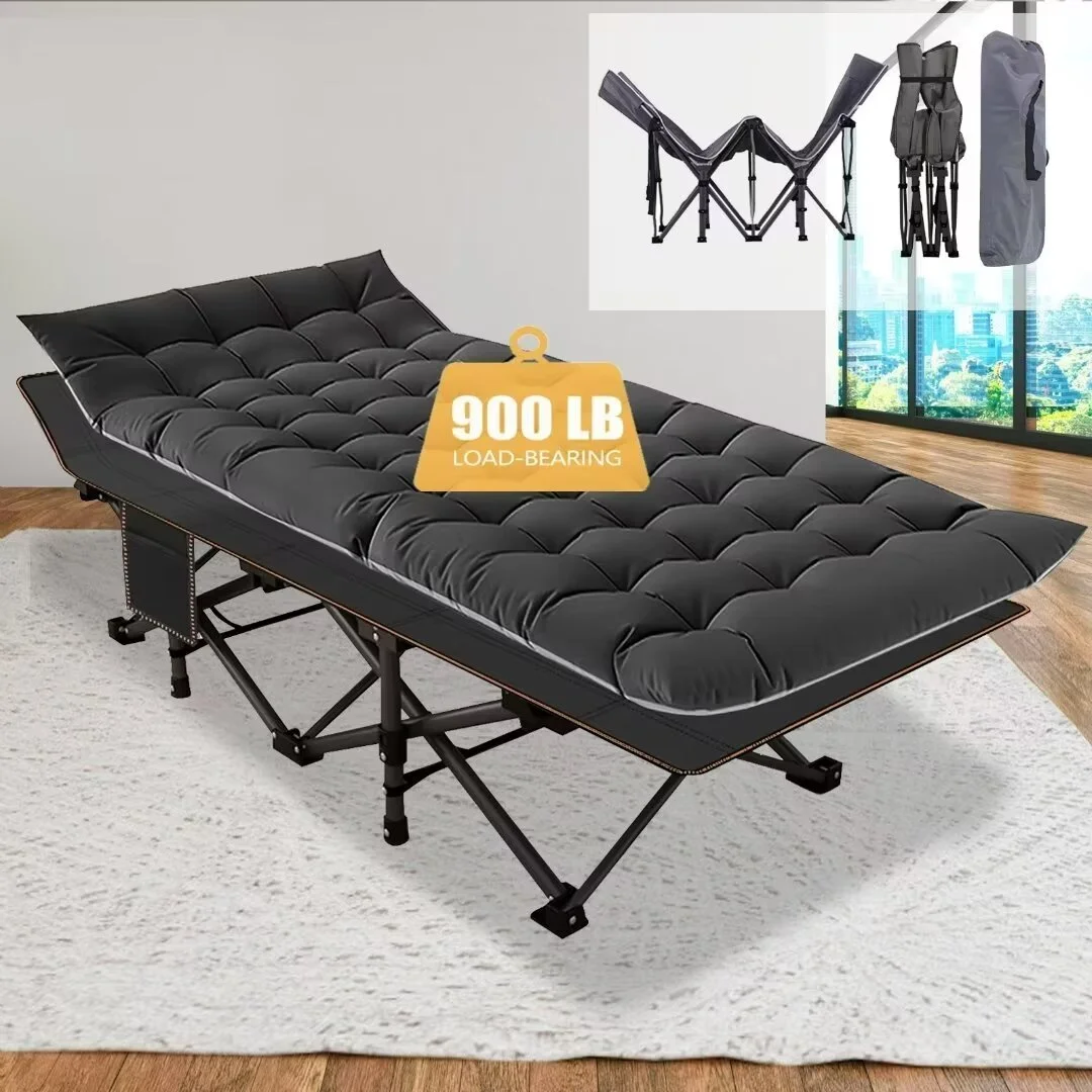 Docred Adults Folding Camping Cot Double Layer Oxford Strong Heavy Duty Wide Sleeping Cots with Grey Mattress