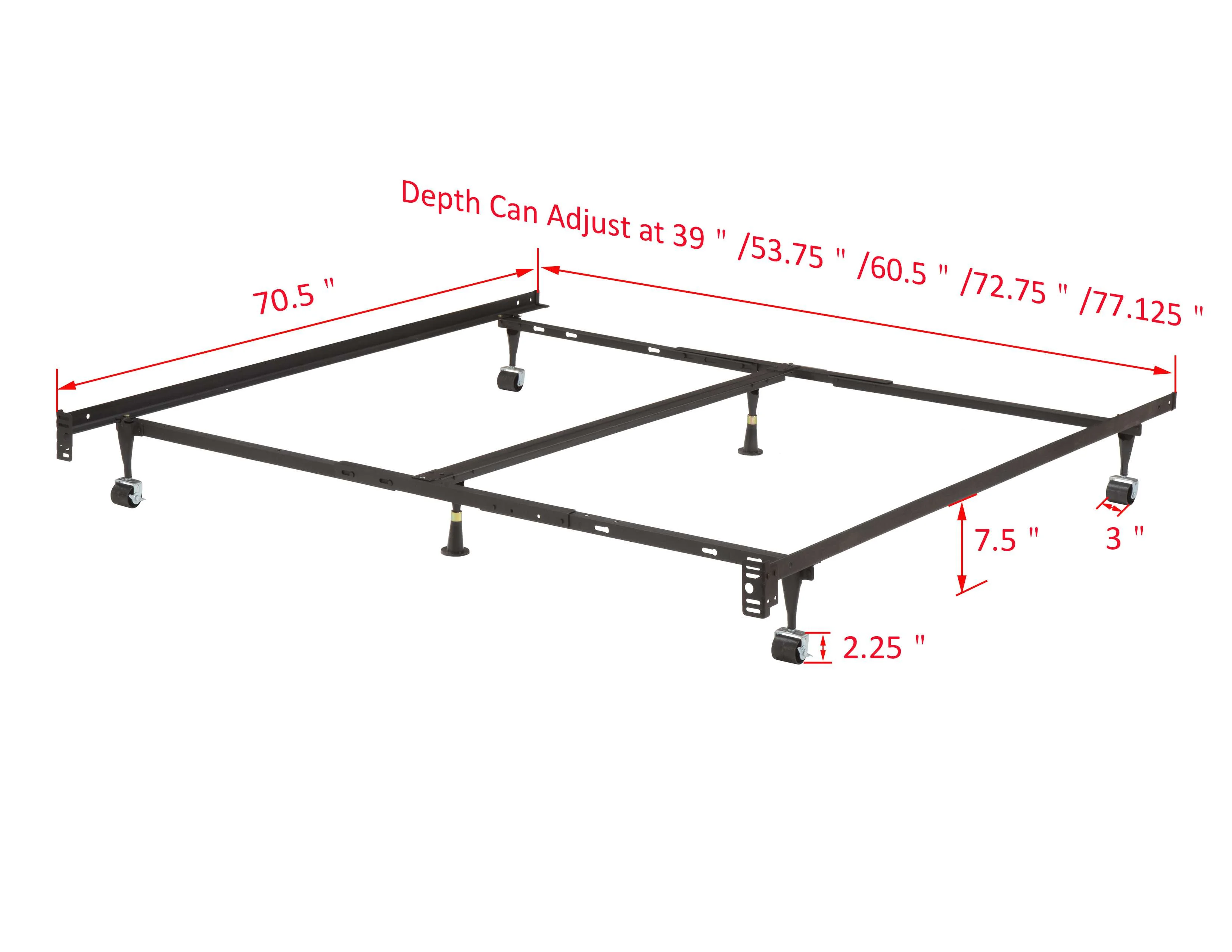 Kings Brand Furniture Metal Adjustable Bed Frame for Twin/Full/Queen/King/Cal King Sizes with Center Crossbar & Caster Wheels