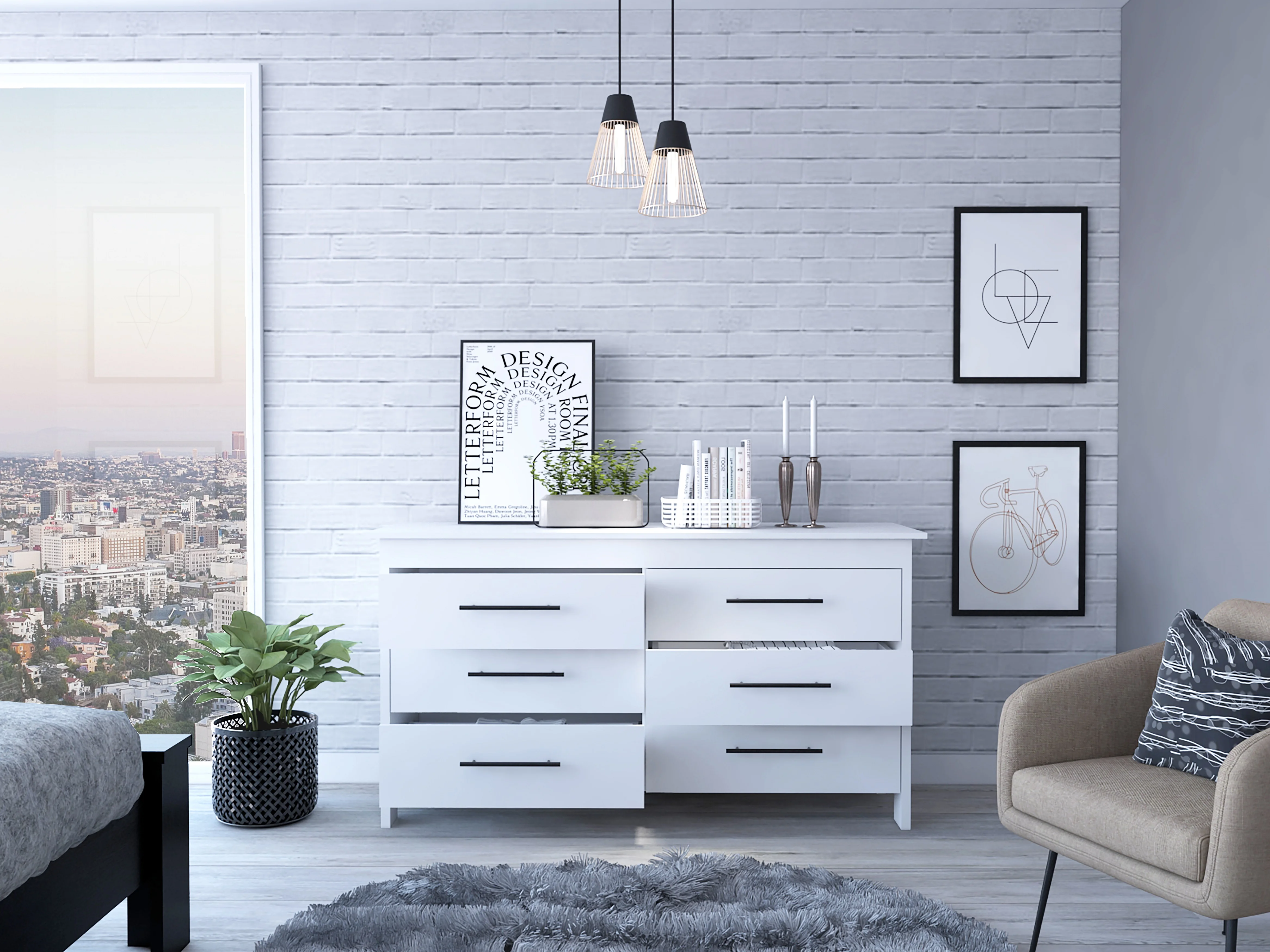 GIKPAL 6 Drawer Double Dresser Wezz, Wood Dressers for Bedroom, White