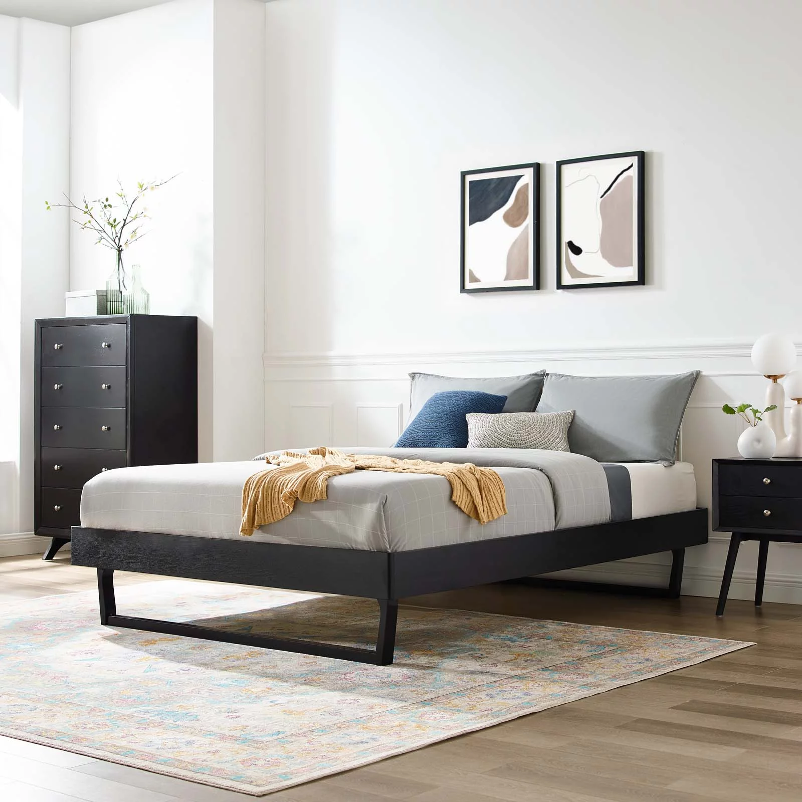 Platform Bed Frame, Twin Size, Wood, Black, Modern Contemporary Urban Design, Bedroom Master Guest Suite
