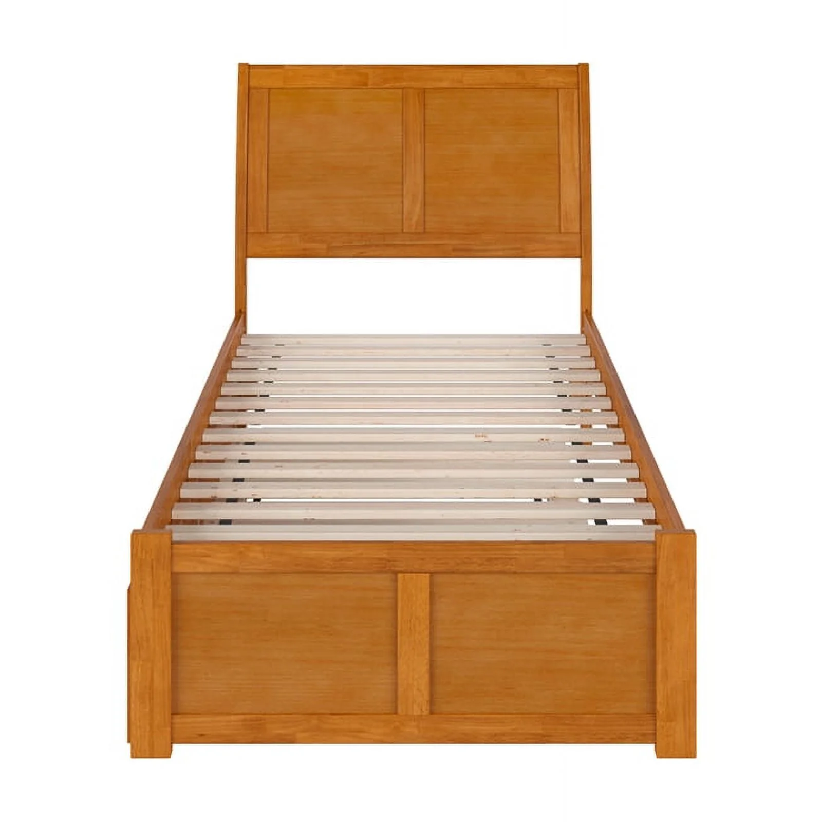 Portland Twin XL Wood Platform Bed with Footboard & TXL Trundle in Light Toffee