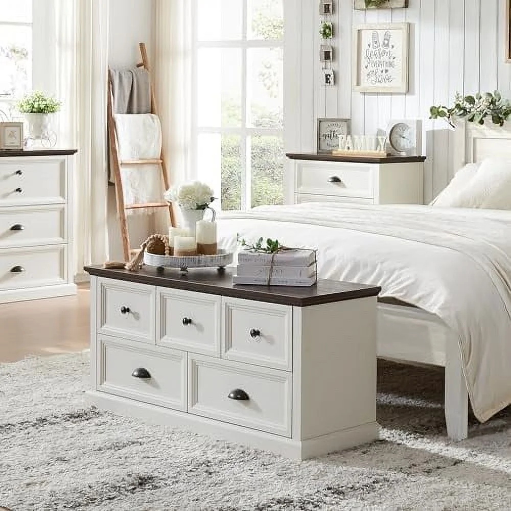 Farmhouse Dresser for Bedroom 6 Drawer Dresser Chest of Drawers Organizer Wood Rustic Tall Dresser Chest of Drawer for Closet Living Room Children's Room White