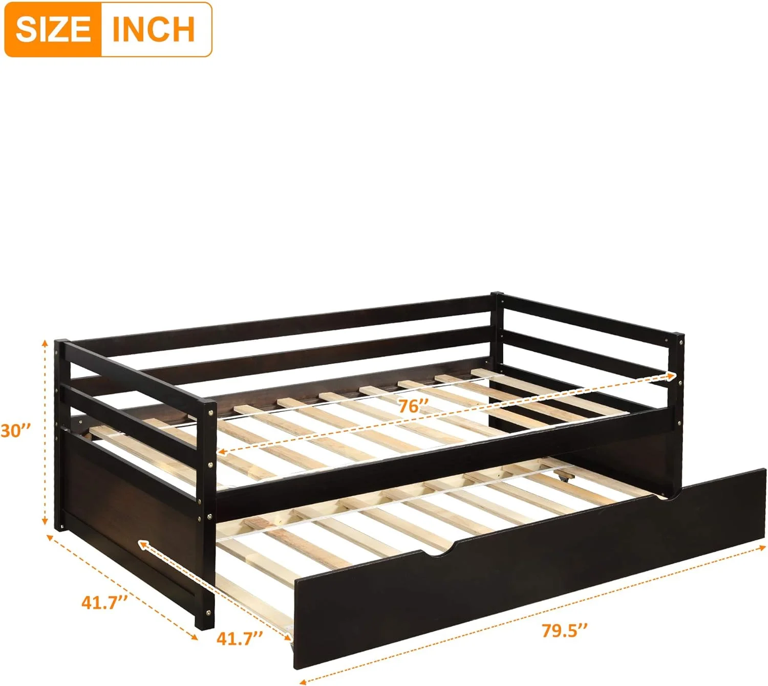 Size Woode Daybed Wih rudle, Daybed Sofa Bed Frame o Box Sprig eeded For Bedroom, Gues Room, Livig Room (Espresso)