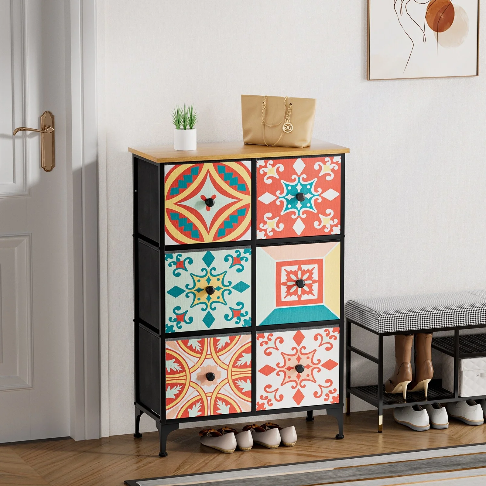 Bedroom 6 Drawer Dressers, Tower for Closet and Nursery Kids and Adult, Boho
