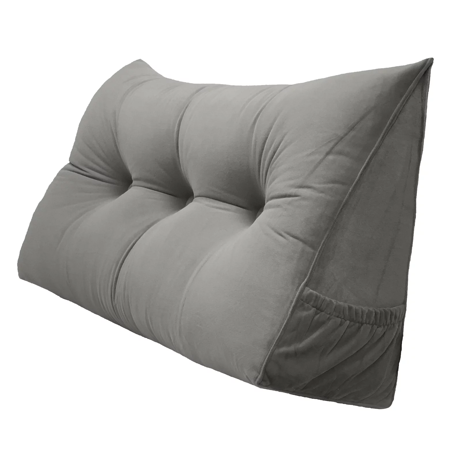 PEACHWELL Triangular Reading Bed Rest Pillow Large Bolster Cushion Headboard Backrest Wedge Pillow with Removable Cover and Two Large Side Pockets Grey 47 inches