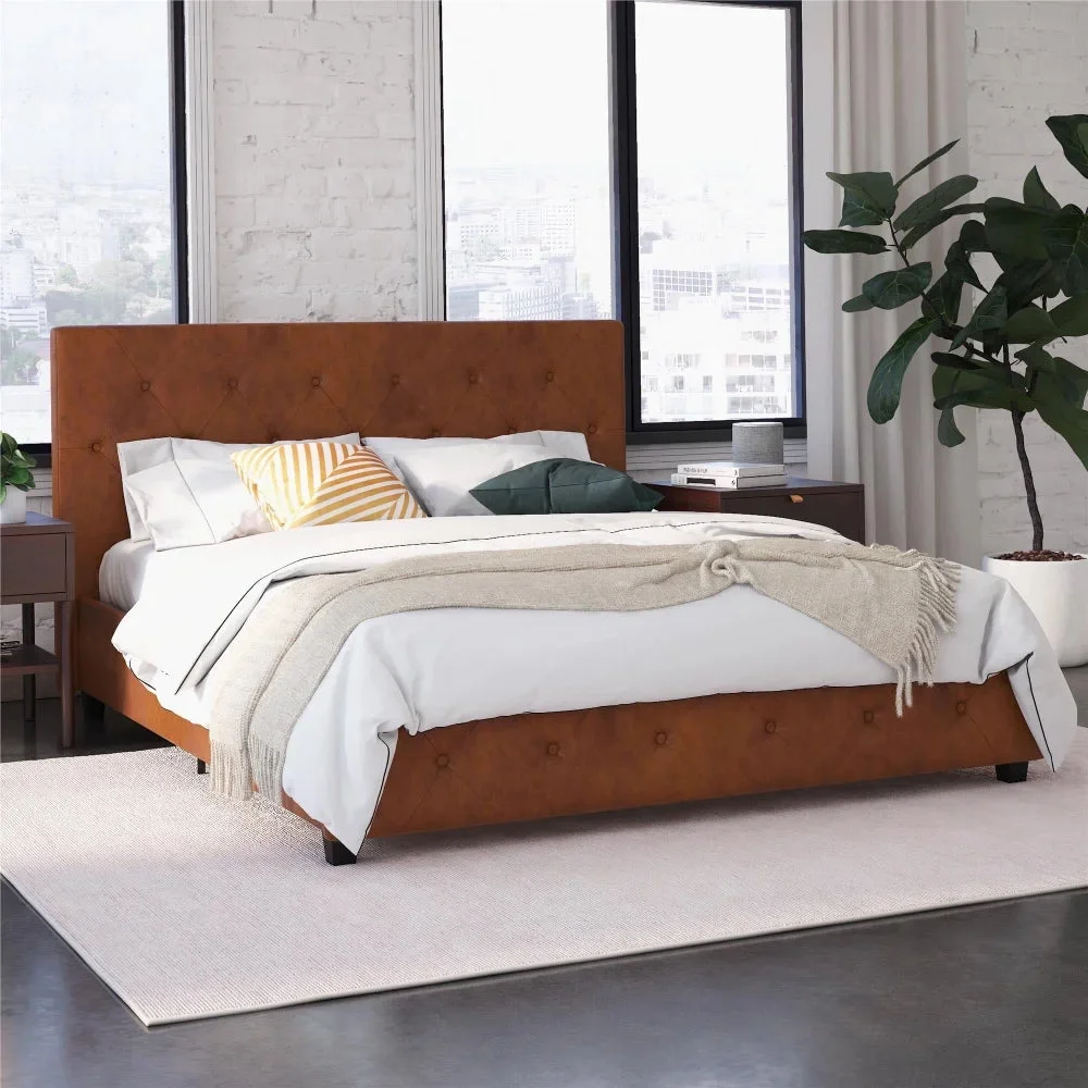 DHP Dakota Tufted Upholstered Platform Bed Frame, Camel Faux Leather
