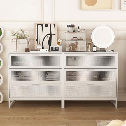 NLIBOOMLife Drawer Dresser Modern Iron Rattan Cabinet Dresser for Bedroom with Drawers Accent Chest of Drawers for Living Room Hallway Entryway (Black)