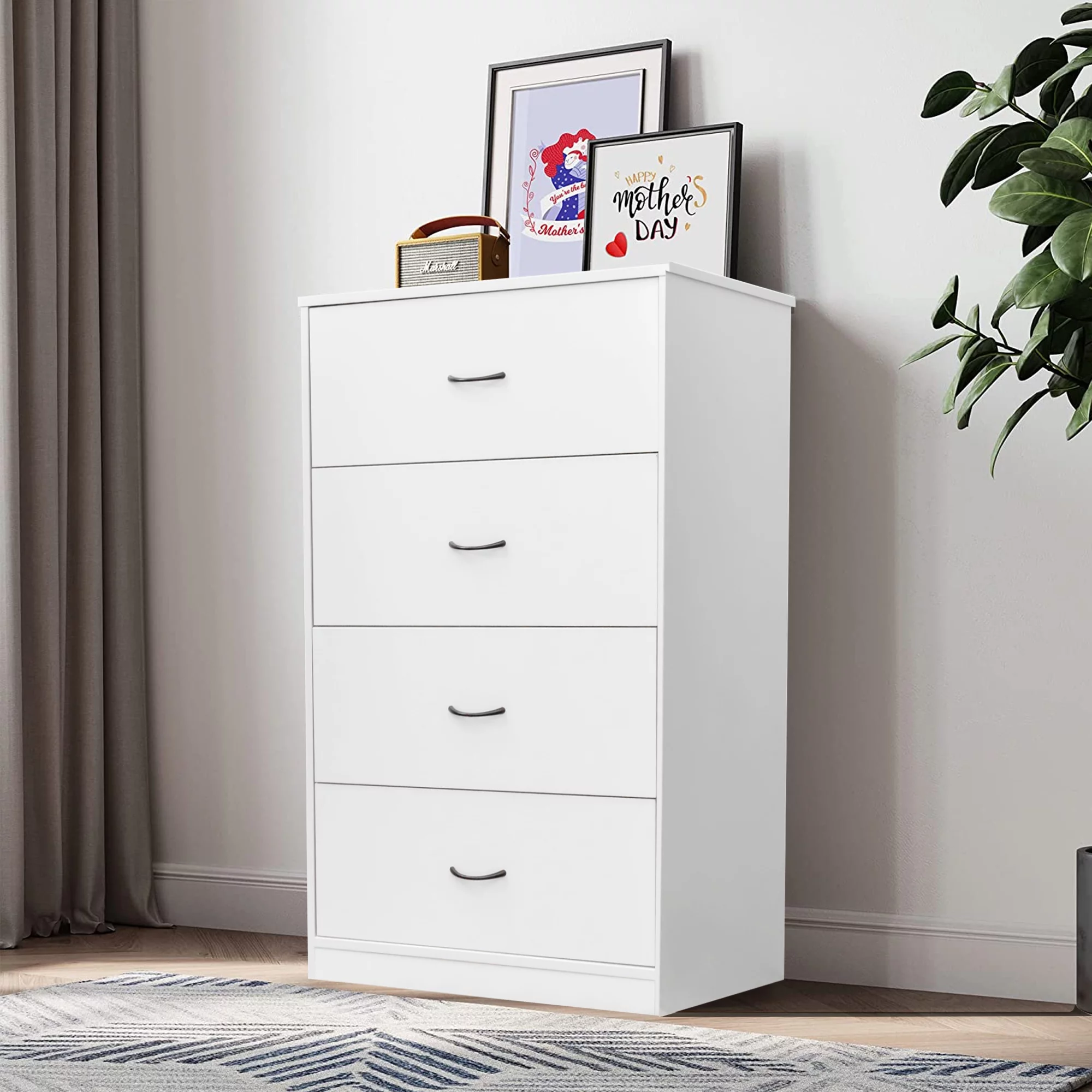 SUGIFT 4 Drawer Wood Dresser for Bedroom, Modern Storage Cabinet Dresser , Light Gray