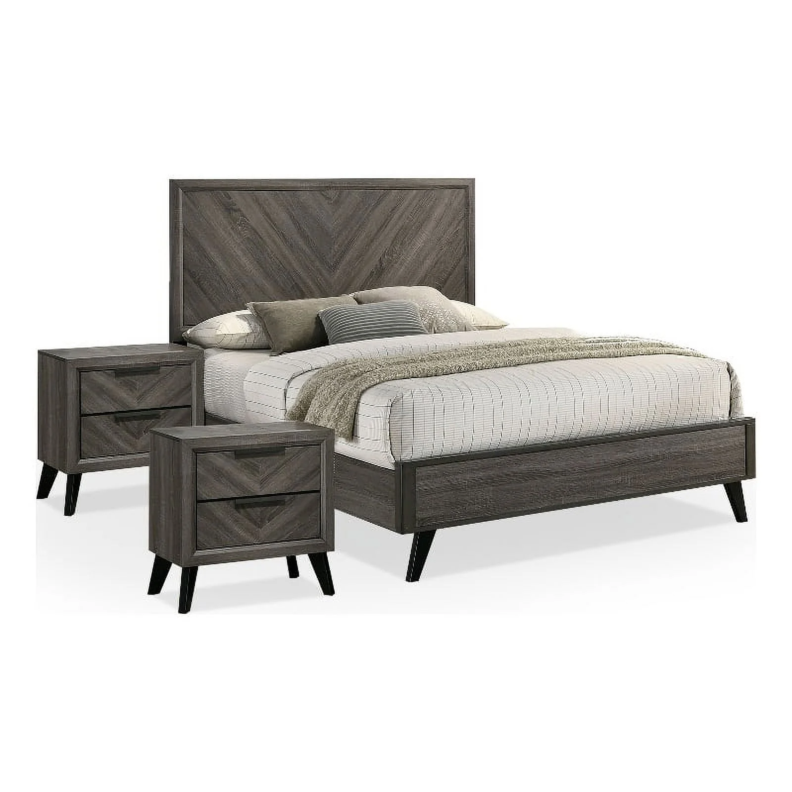 Furniture of America Hean 3pc Wood Gray Bedroom Set - Queen + 2 Nightstands