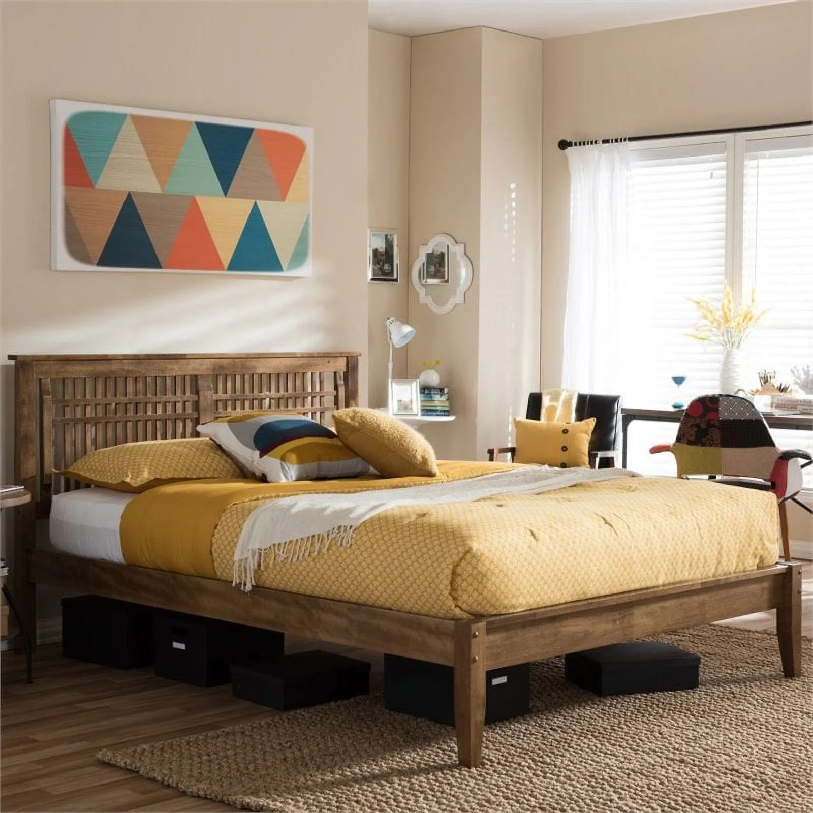 Bowery Hill Contemporary Hardwood Queen Platform Bed in Walnut