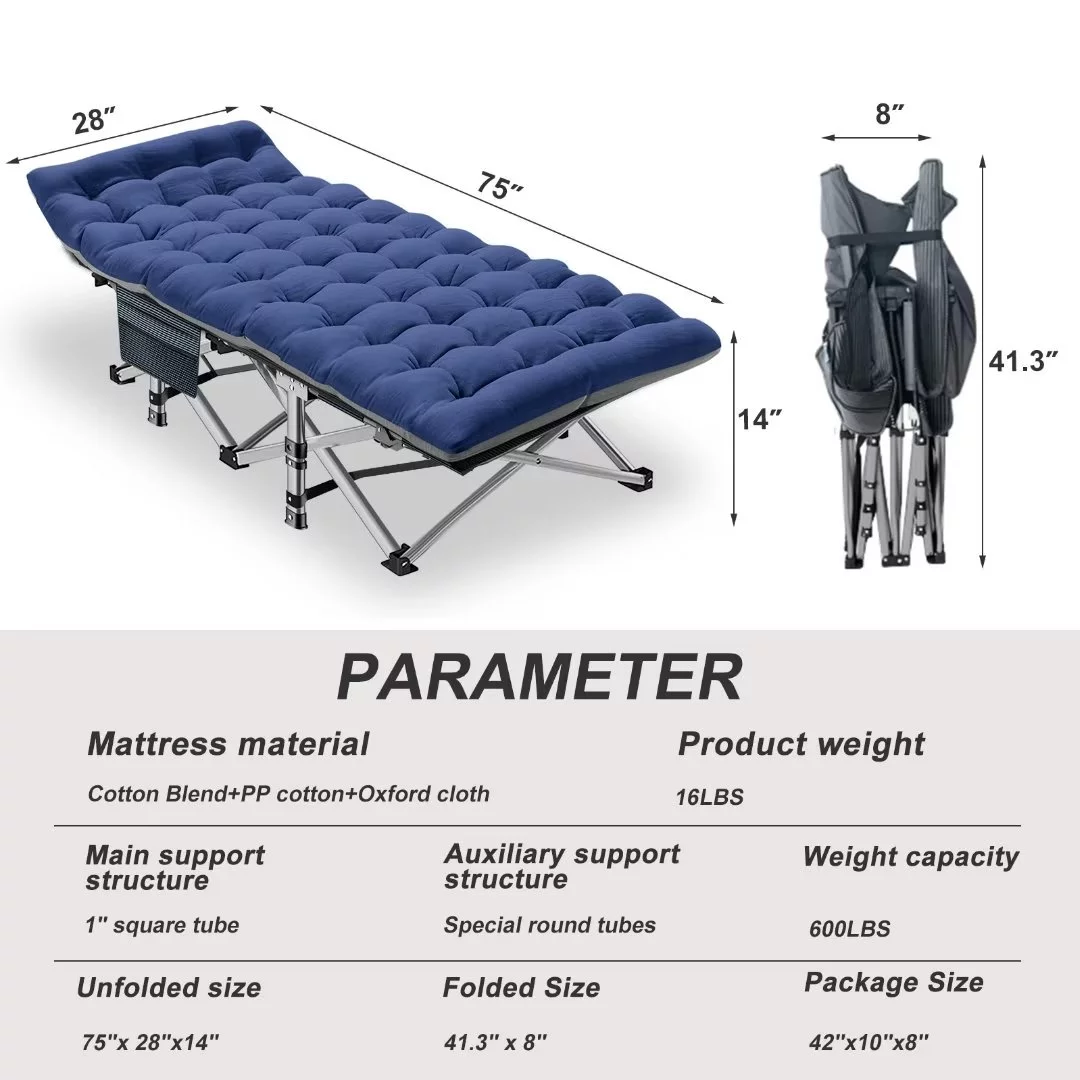 Docred Folding Camping Cots For Adults，Heavy Duty Cots For Sleeping, Travel Military Portable Cots Bed with 2-Sided Mattress & Carrying Bag