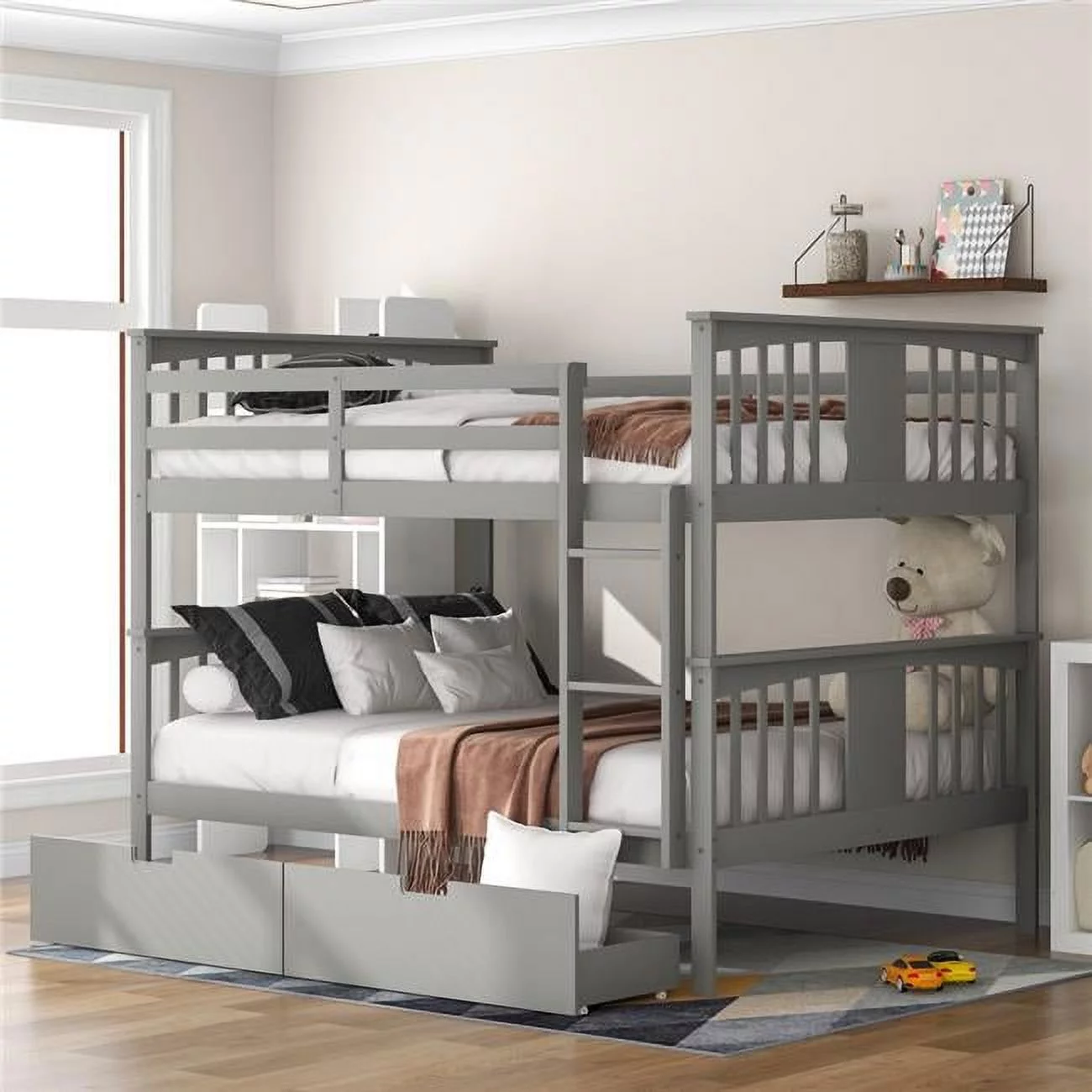 HomeRoots 404040 Modern Gray Full Over Bunk Bed with Two Drawers