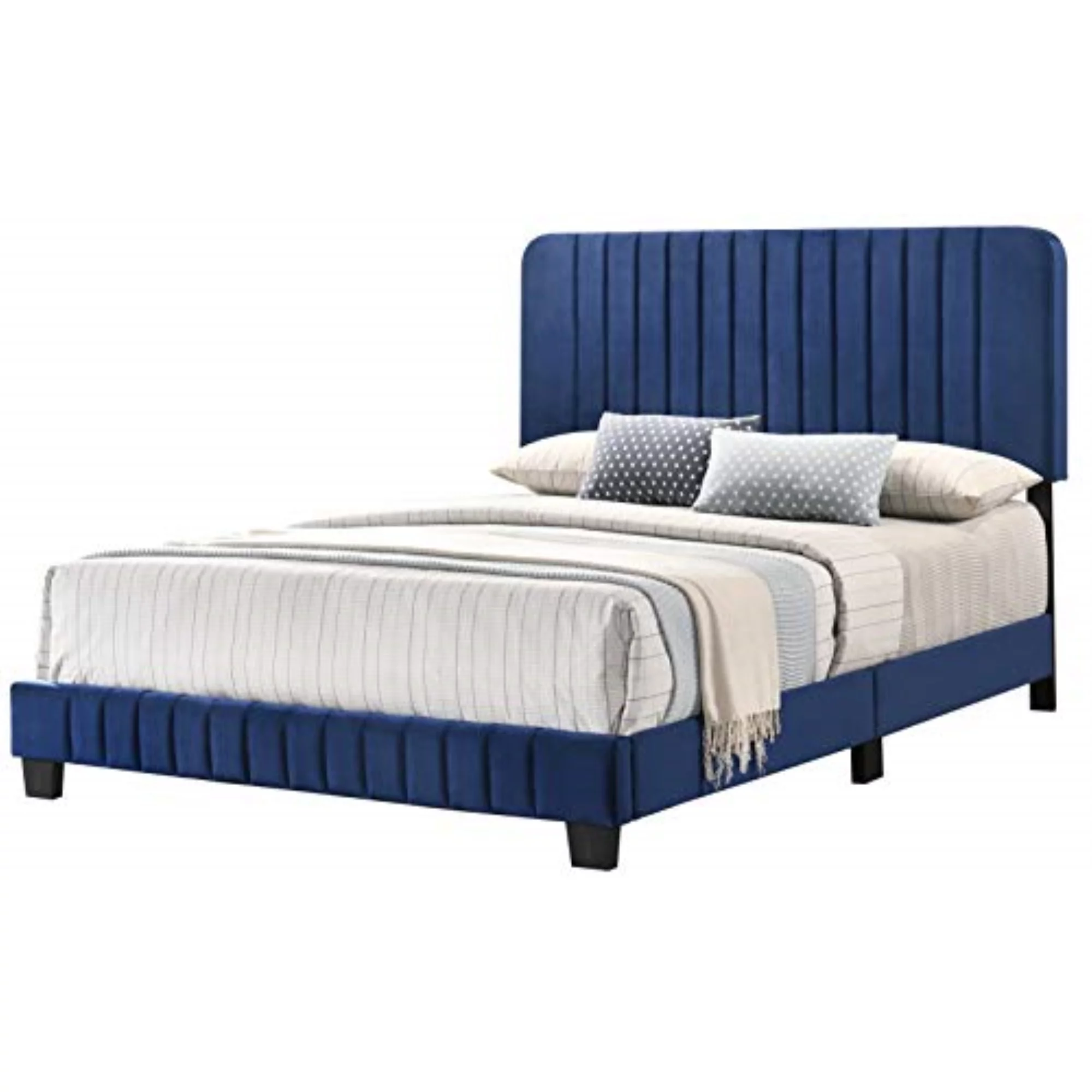 Glory Furniture Lodi Velvet Upholstered Queen Bed in Navy Blue