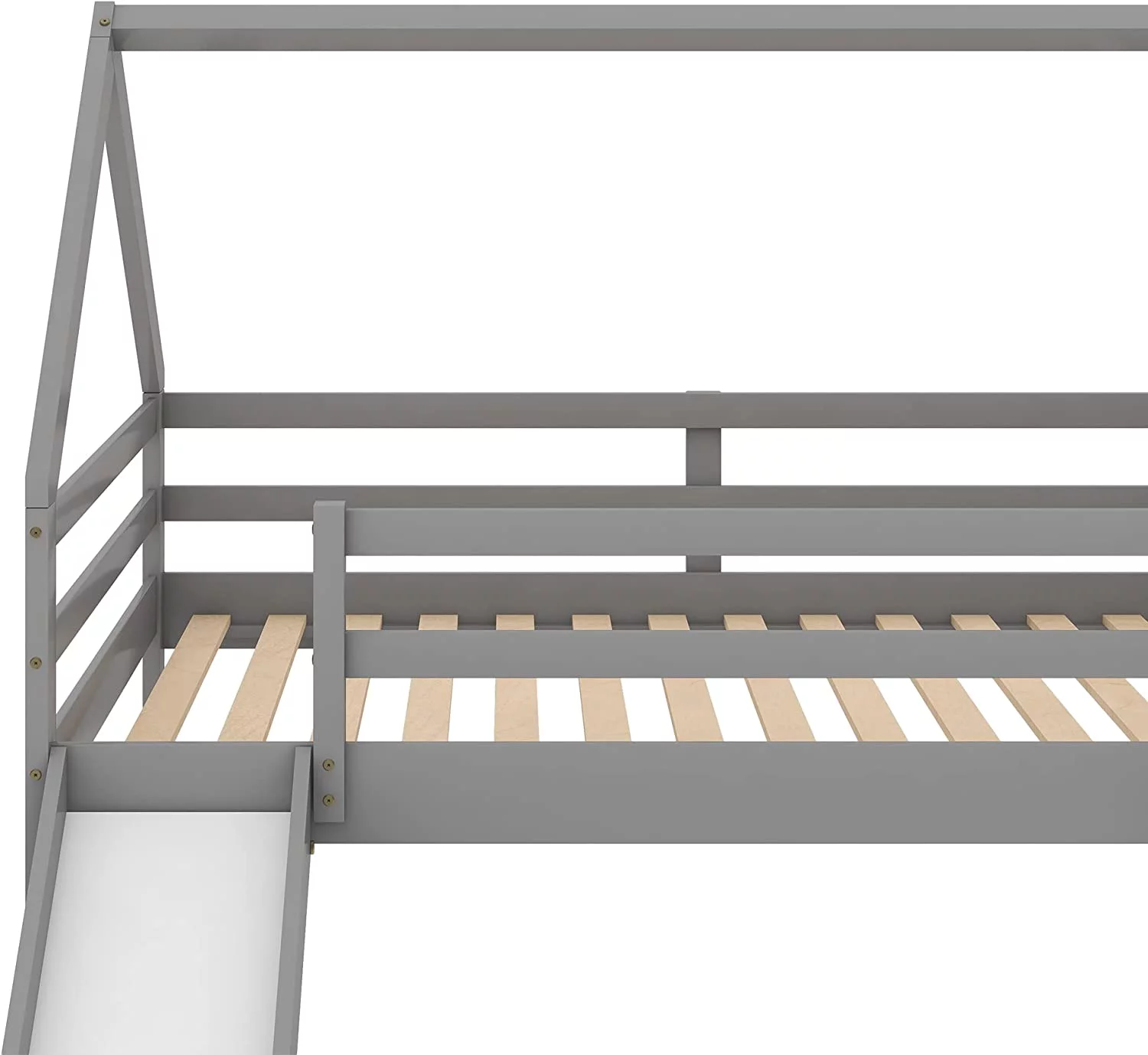 House Bed Bunk Beds with Slide, Wood Bunk Beds with Roof and Guardrail Twin Over Twin Bunk Bed for Kids, Toddlers, No Box Spring Needed