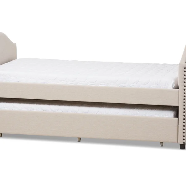 Baxton Studio Alessia Modern and Contemporary Fabric Upholstered Daybed with Guest Trundle Bed, Beige