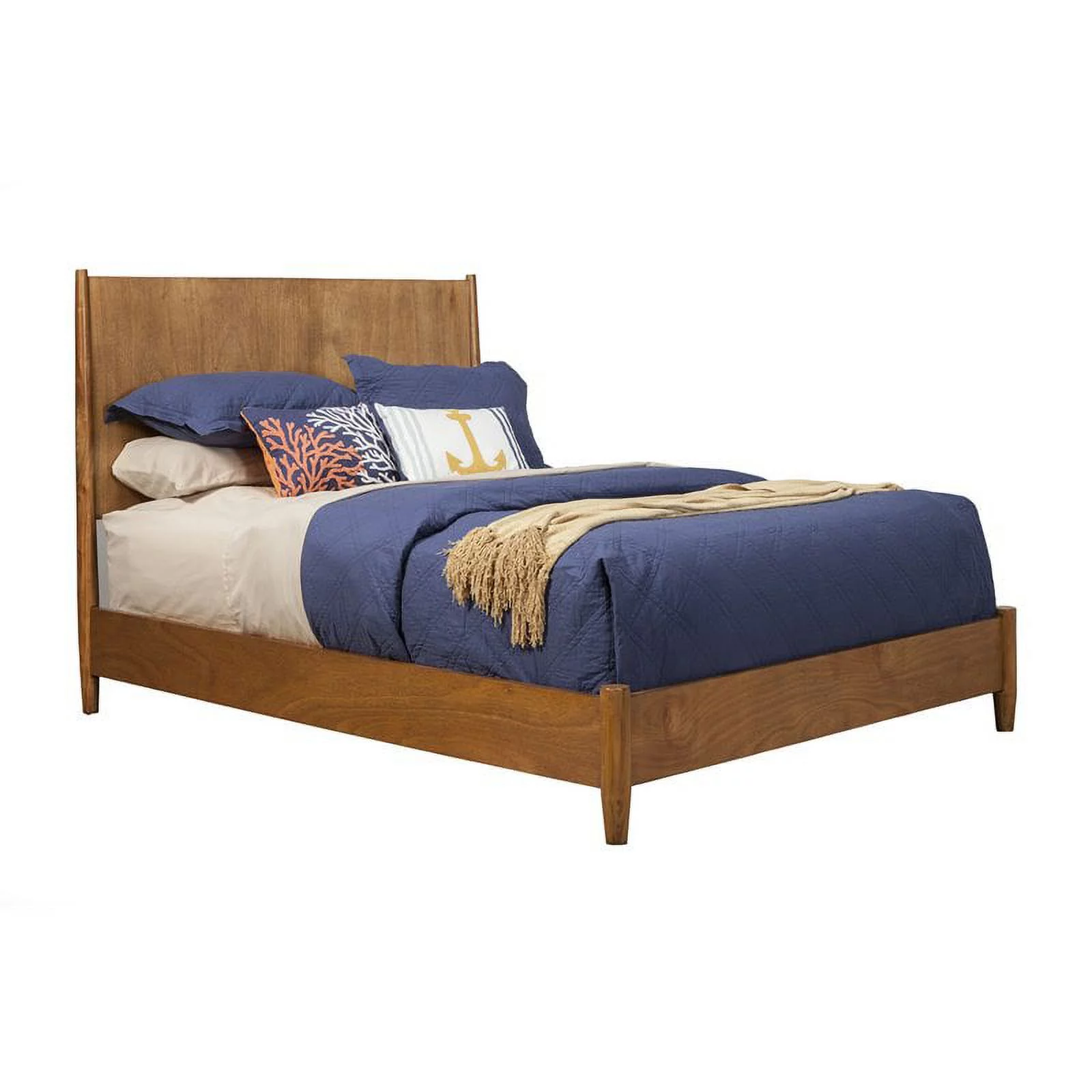 Allora Mid Century Modern Full Size Panel Bed in Acorn Brown