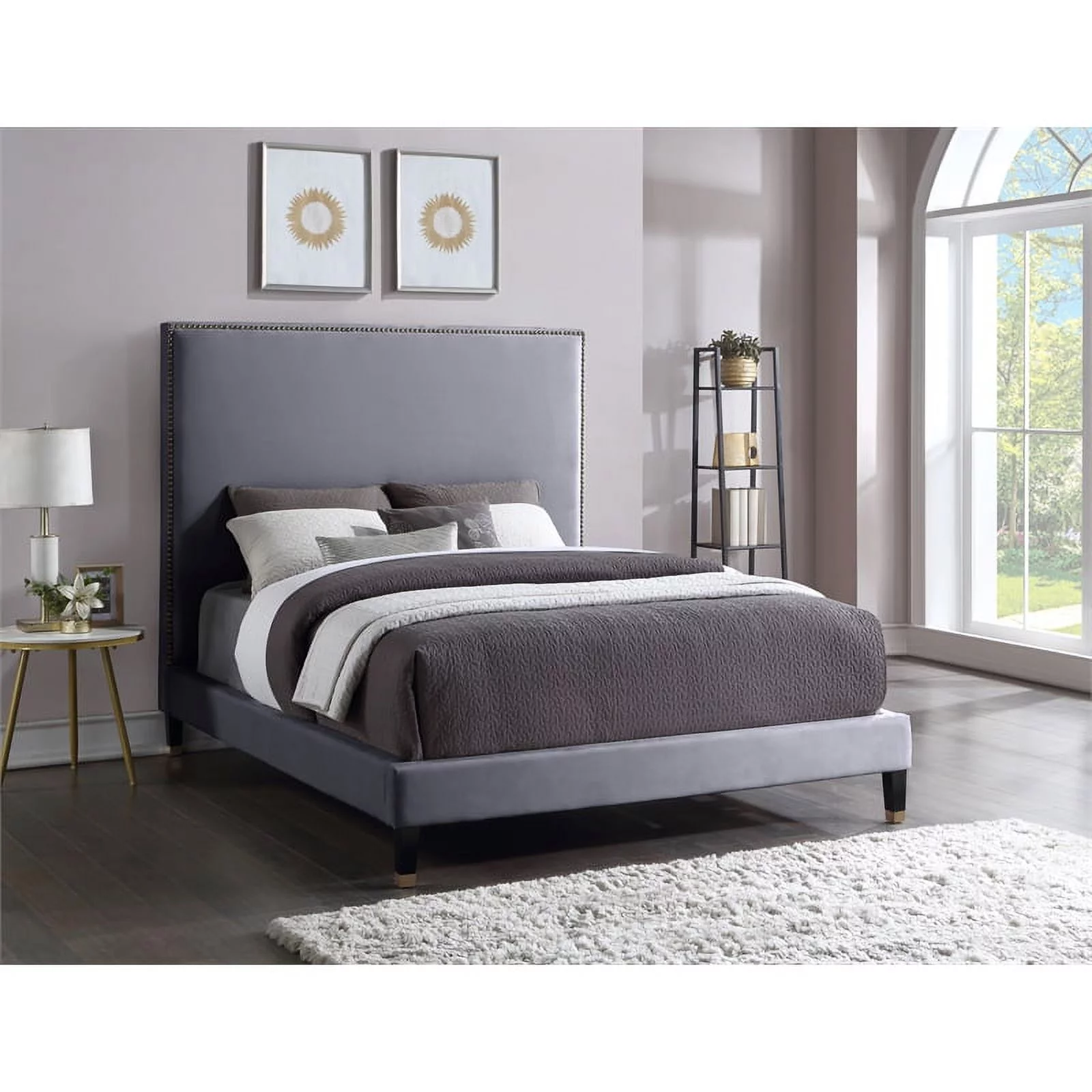 Meridian Furniture Harlie Gray Velvet Full Bed
