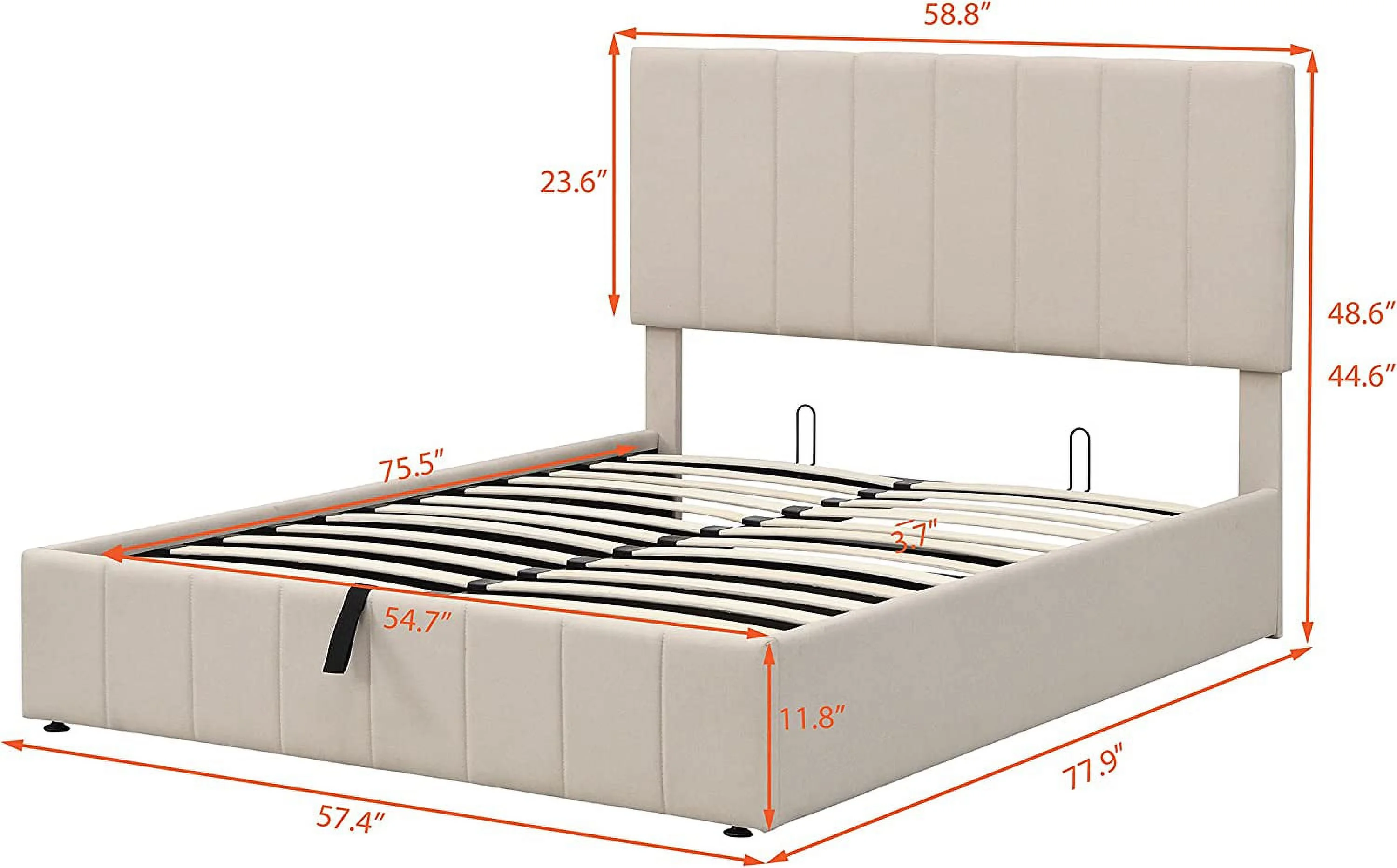Lift Up Storage Bed Full Size Upholstered Bed With Tufted Headboard And Storage Underneath, Wooden Platform Bed Frame For Kids Teens Adults (Full Size, Beige)