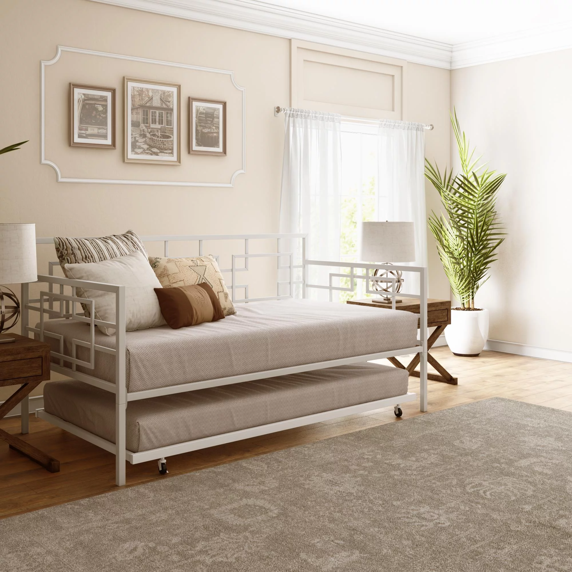 Better Homes & Gardens Twin Daybed with Twin Trundle, Off White Metal