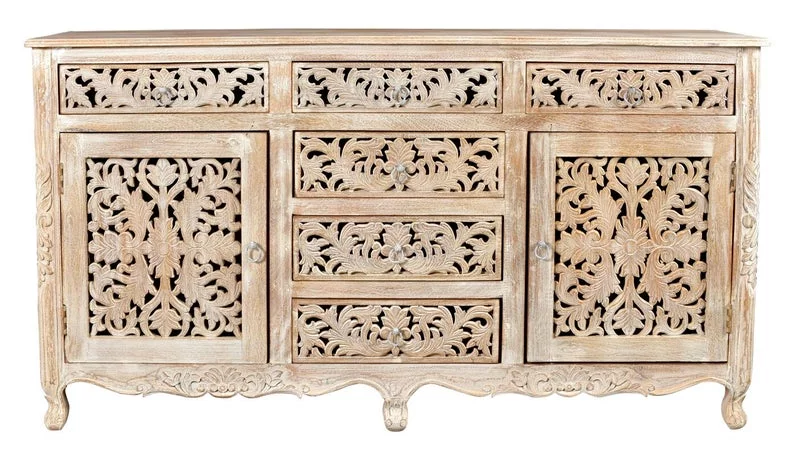 Hand carved Indian solid wooden Nadia 6 drawers combo dresser